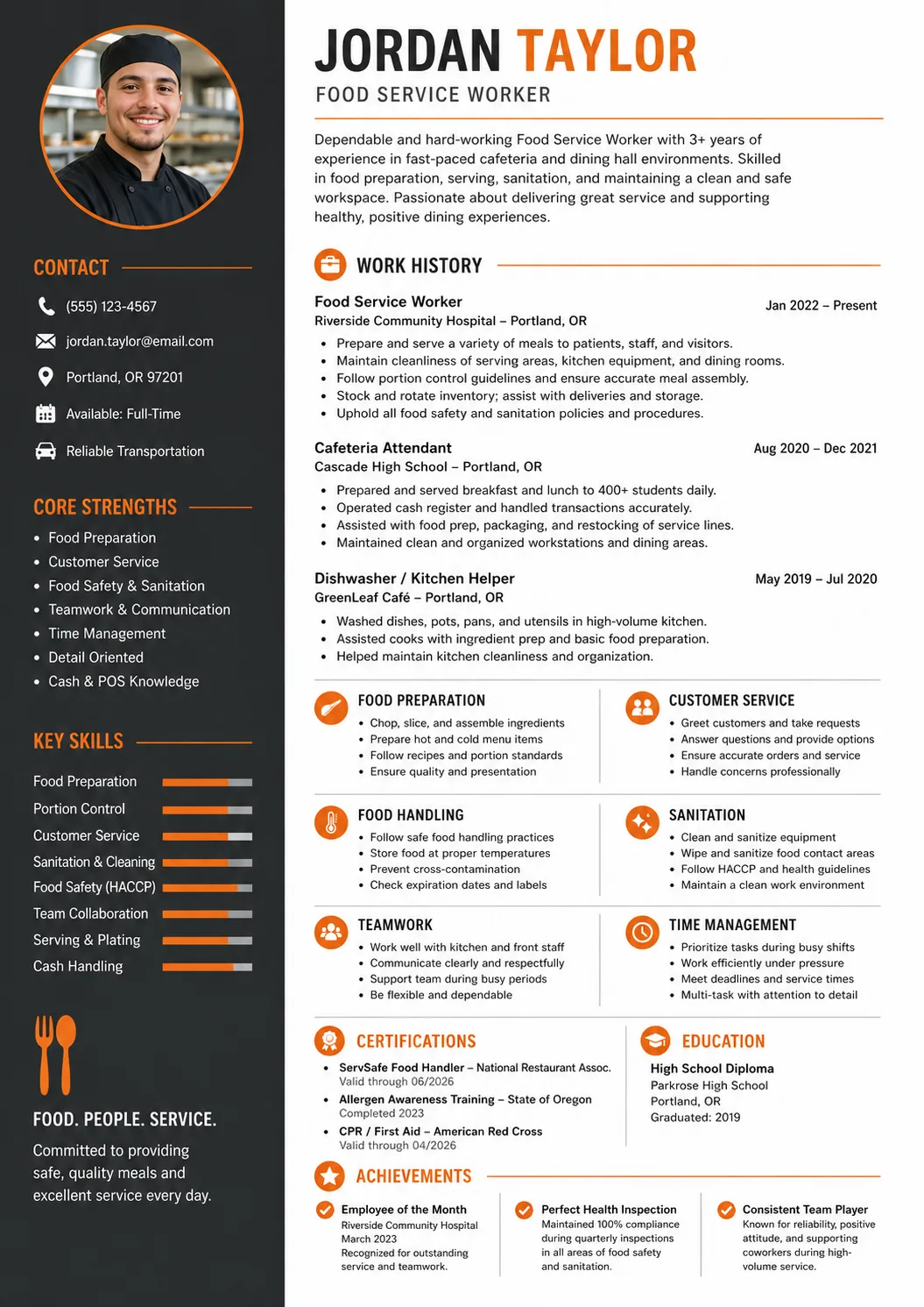Food Service Worker resume example image