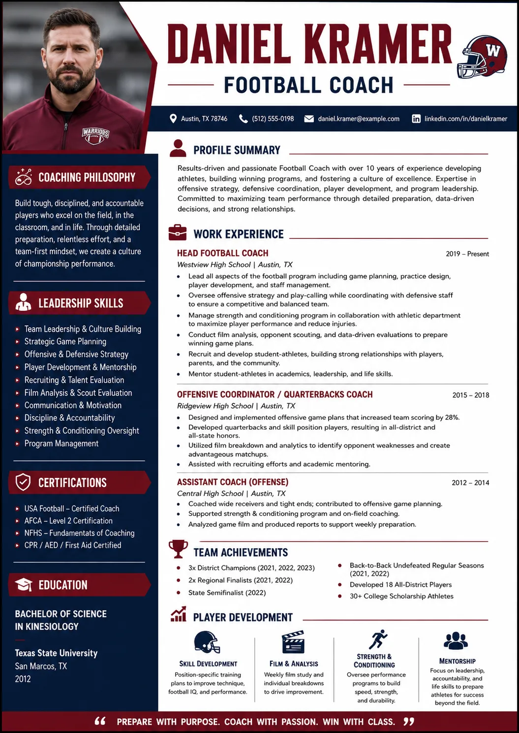 Football Coach resume example image