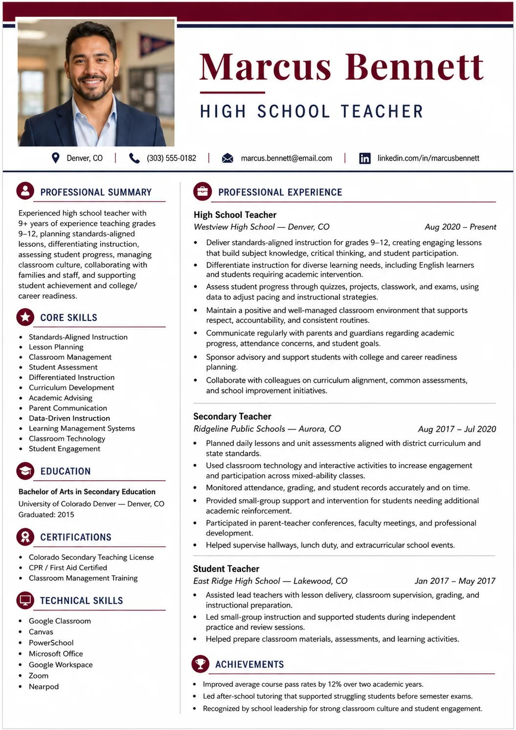 High School Teacher resume example image