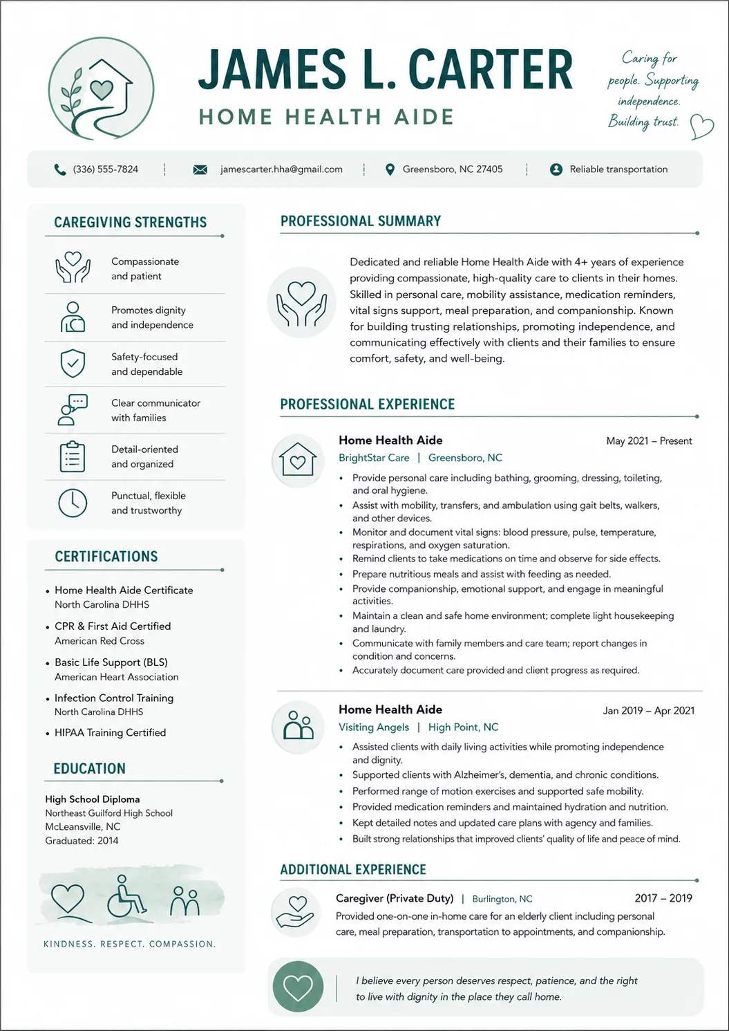 Home Health Aide resume example image