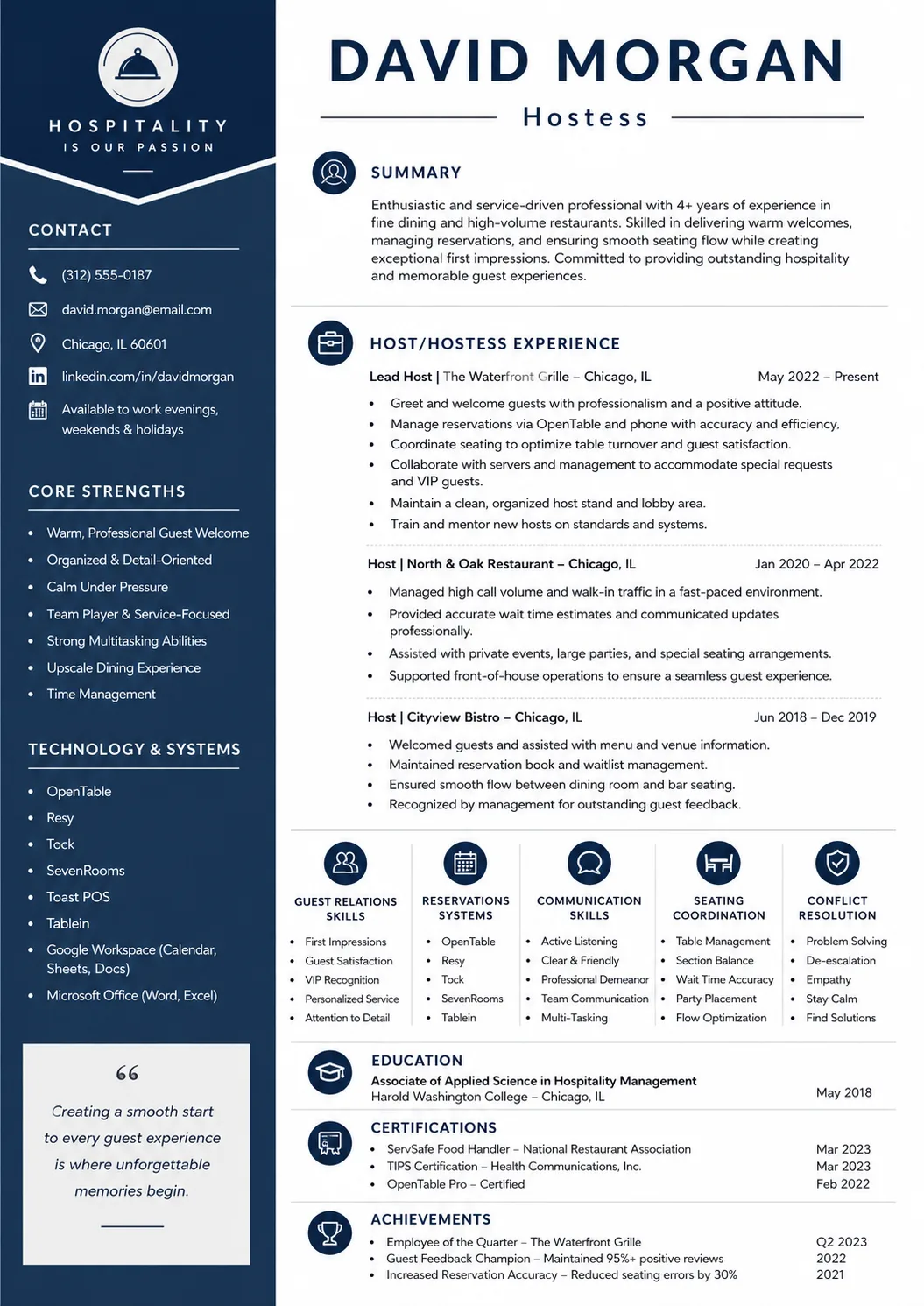 Hostess resume example image