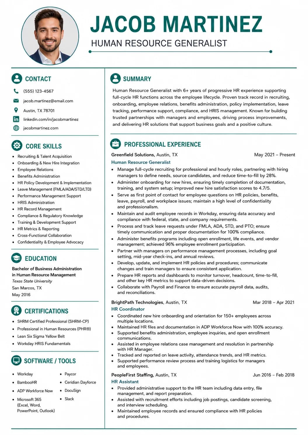 Human Resource Generalist resume example image