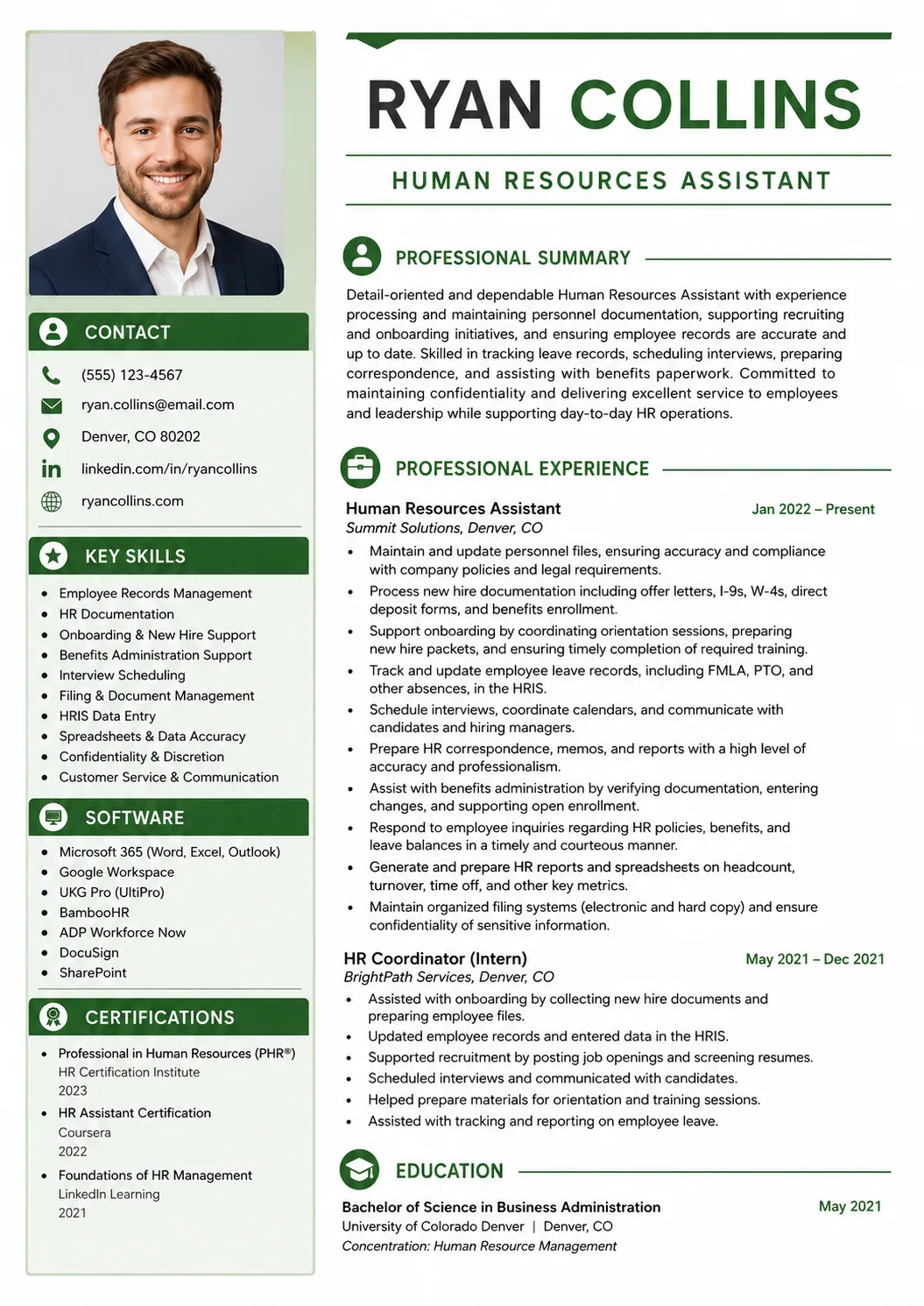 Human Resources Assistant resume example preview