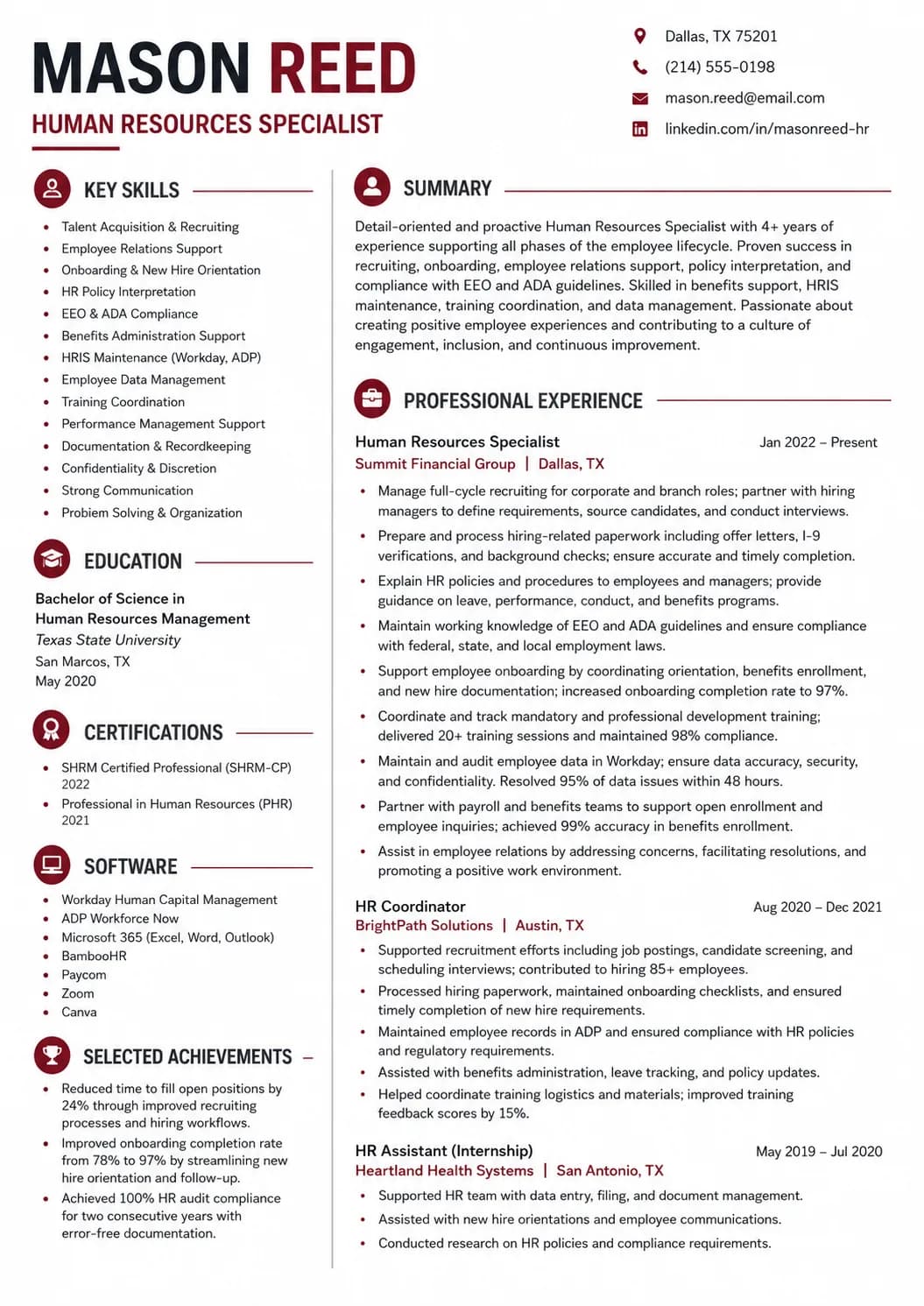 Human Resources resume example image