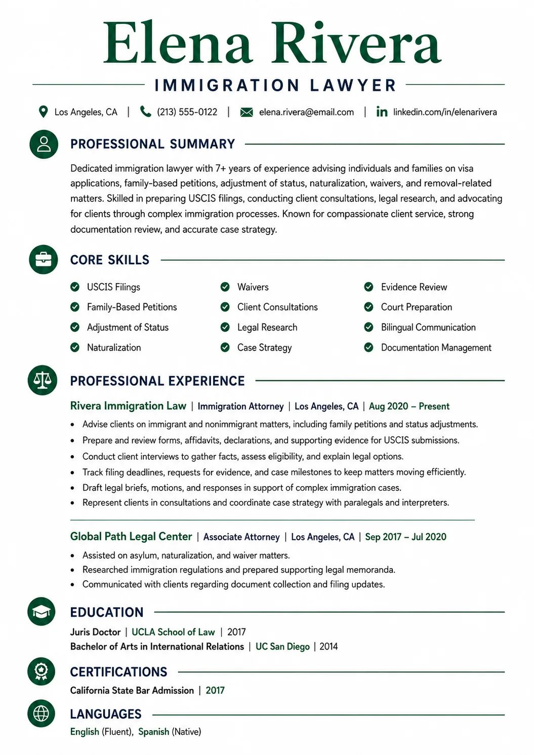 Immigration Lawyer resume example image