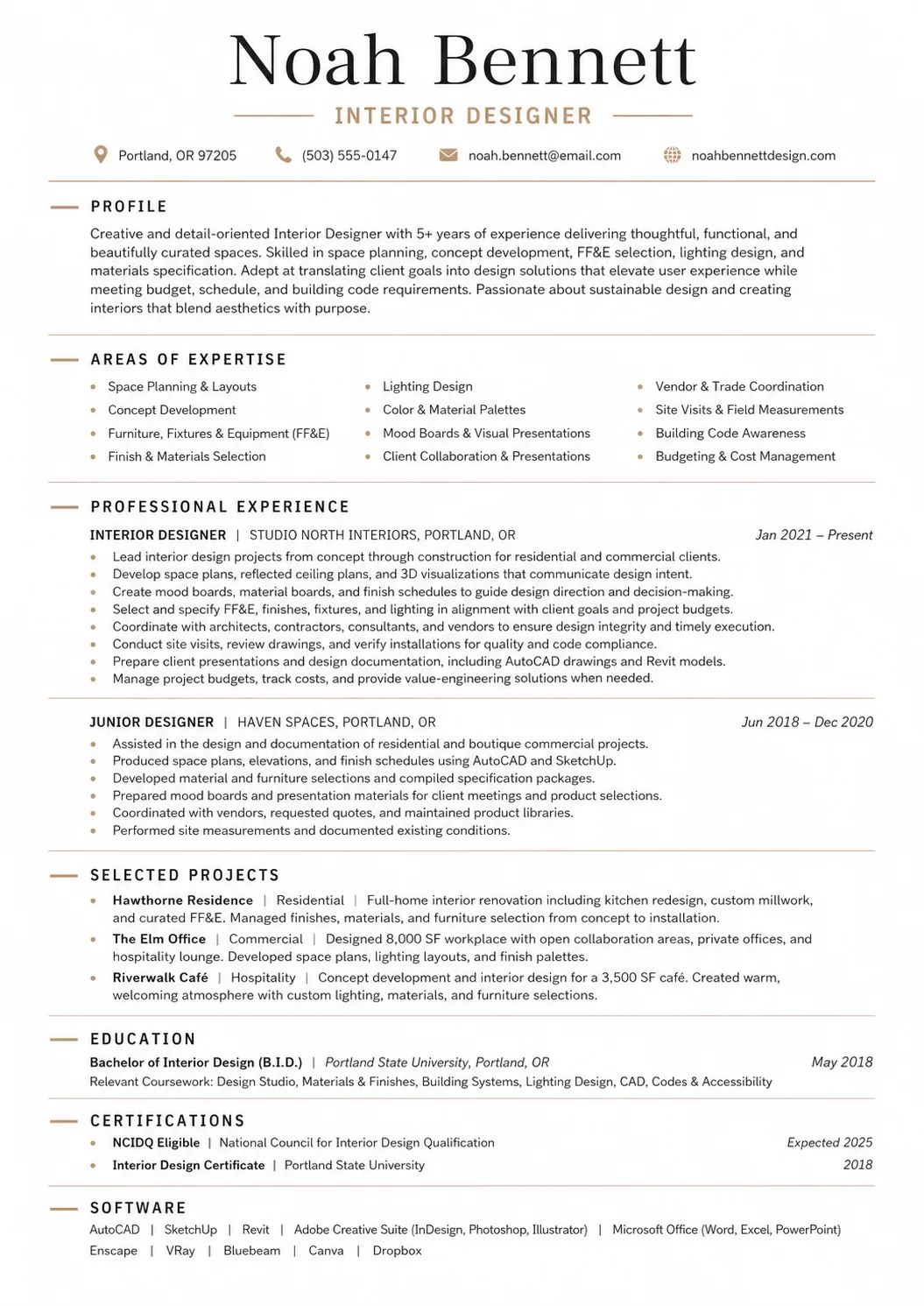 Interior Designer resume example image