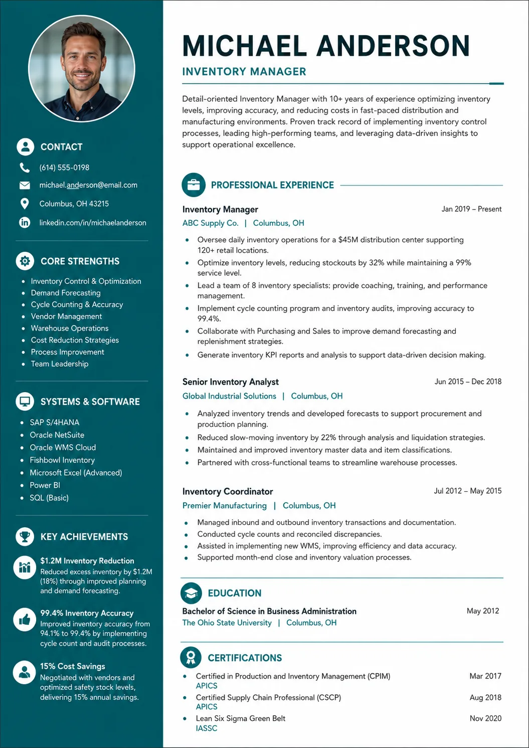 Inventory Manager resume example image
