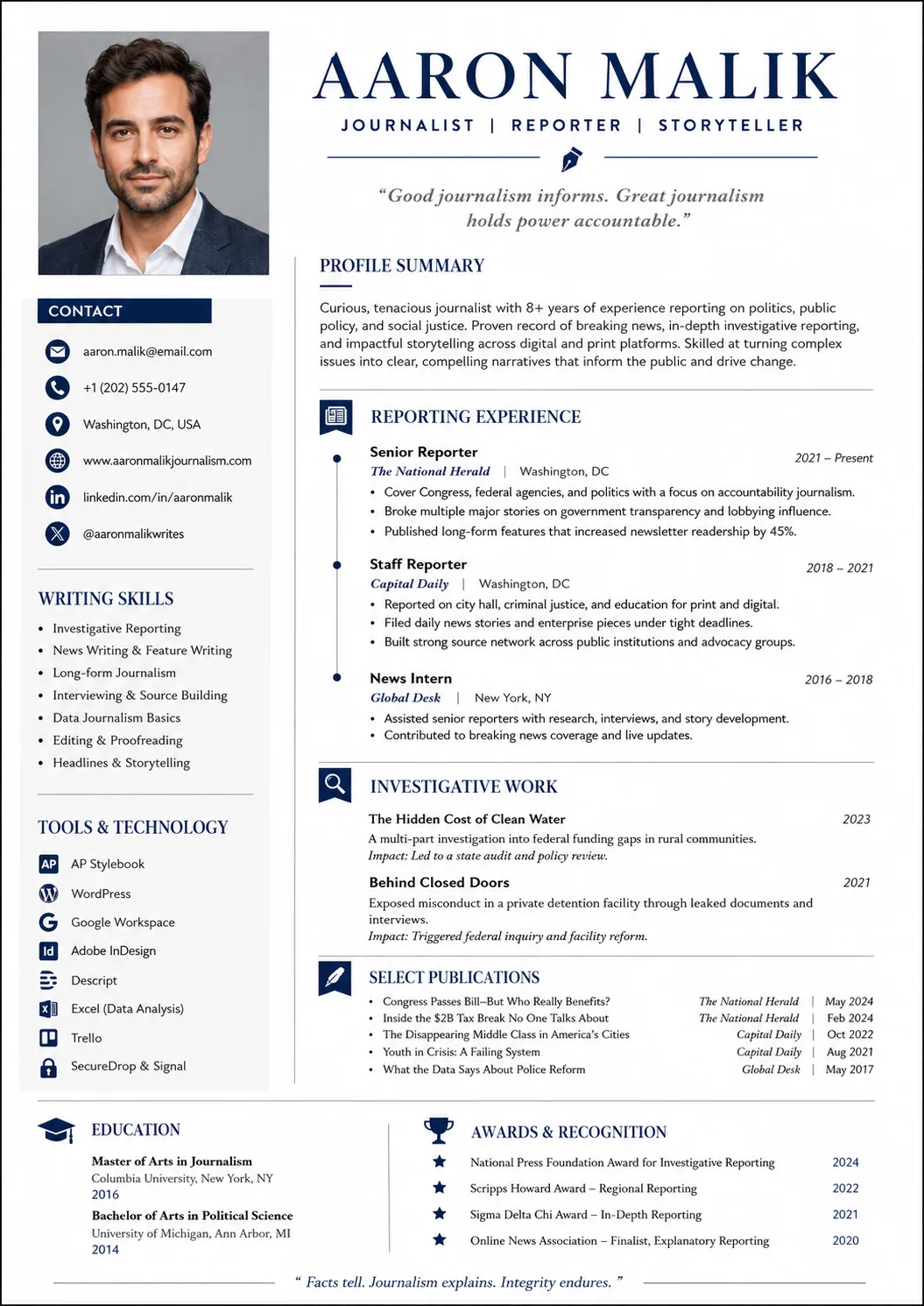 Journalist resume example image