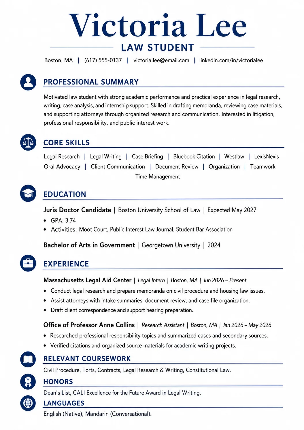 Law School resume example image