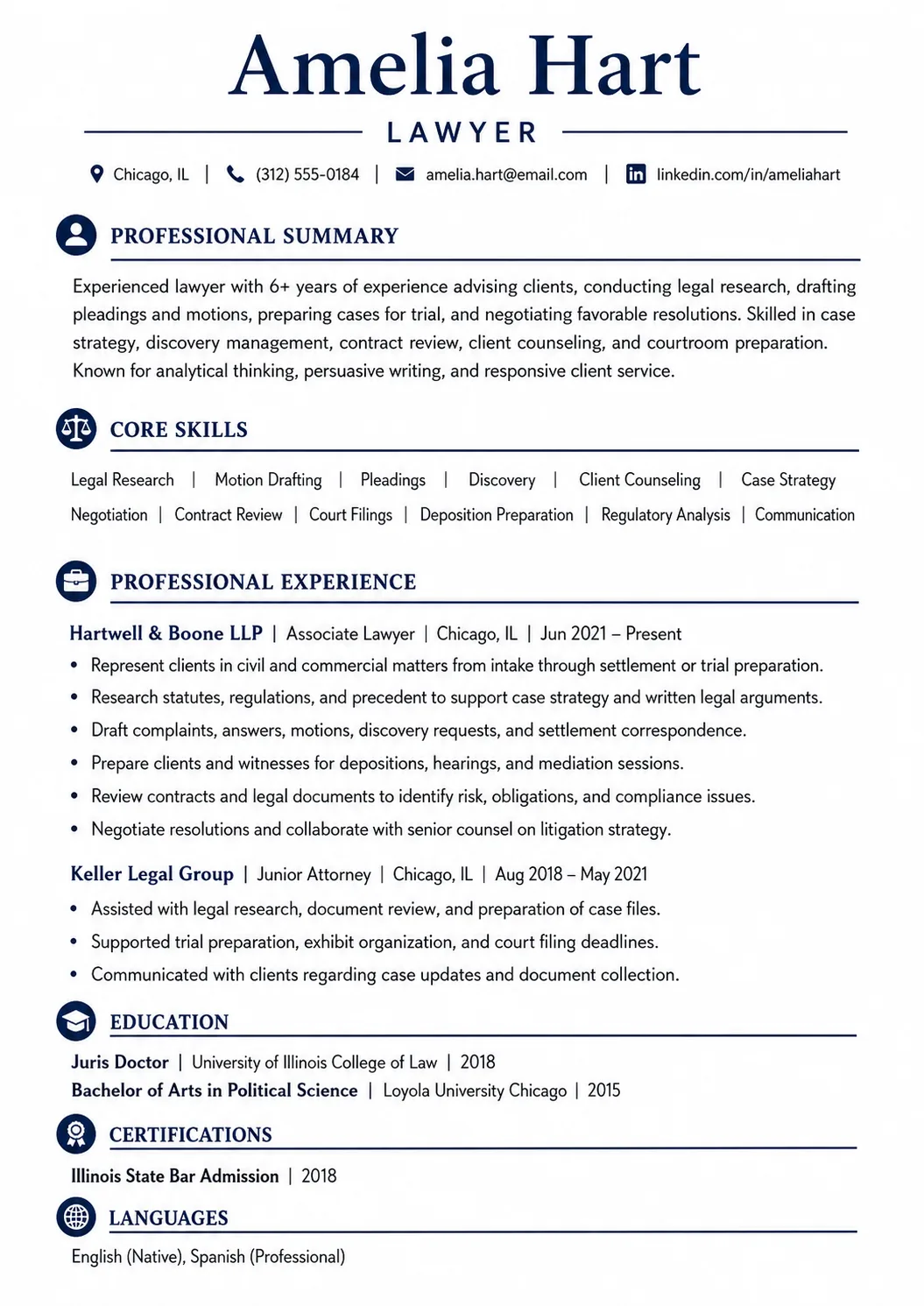 Lawyer resume example image