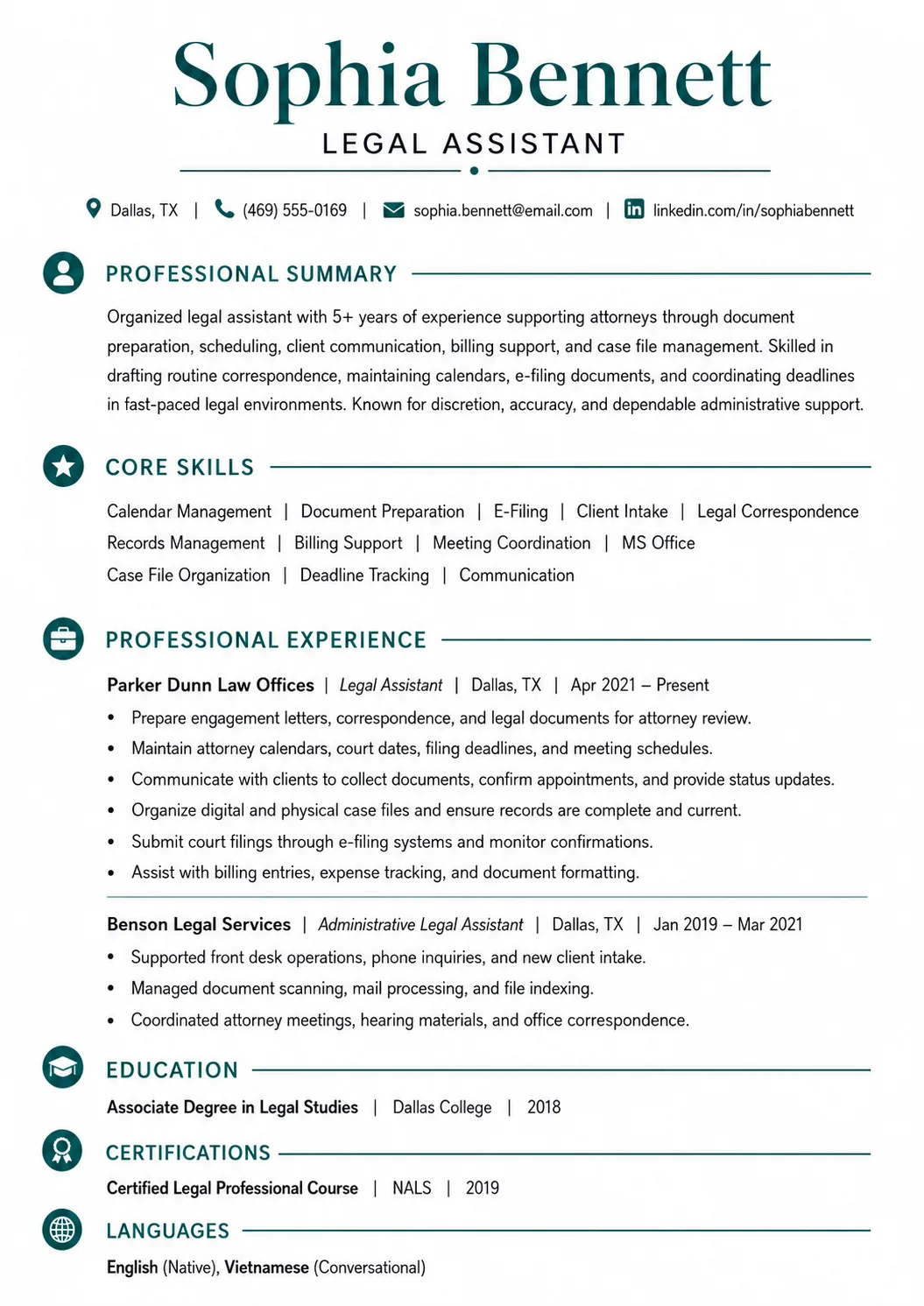 Legal Assistant resume example image