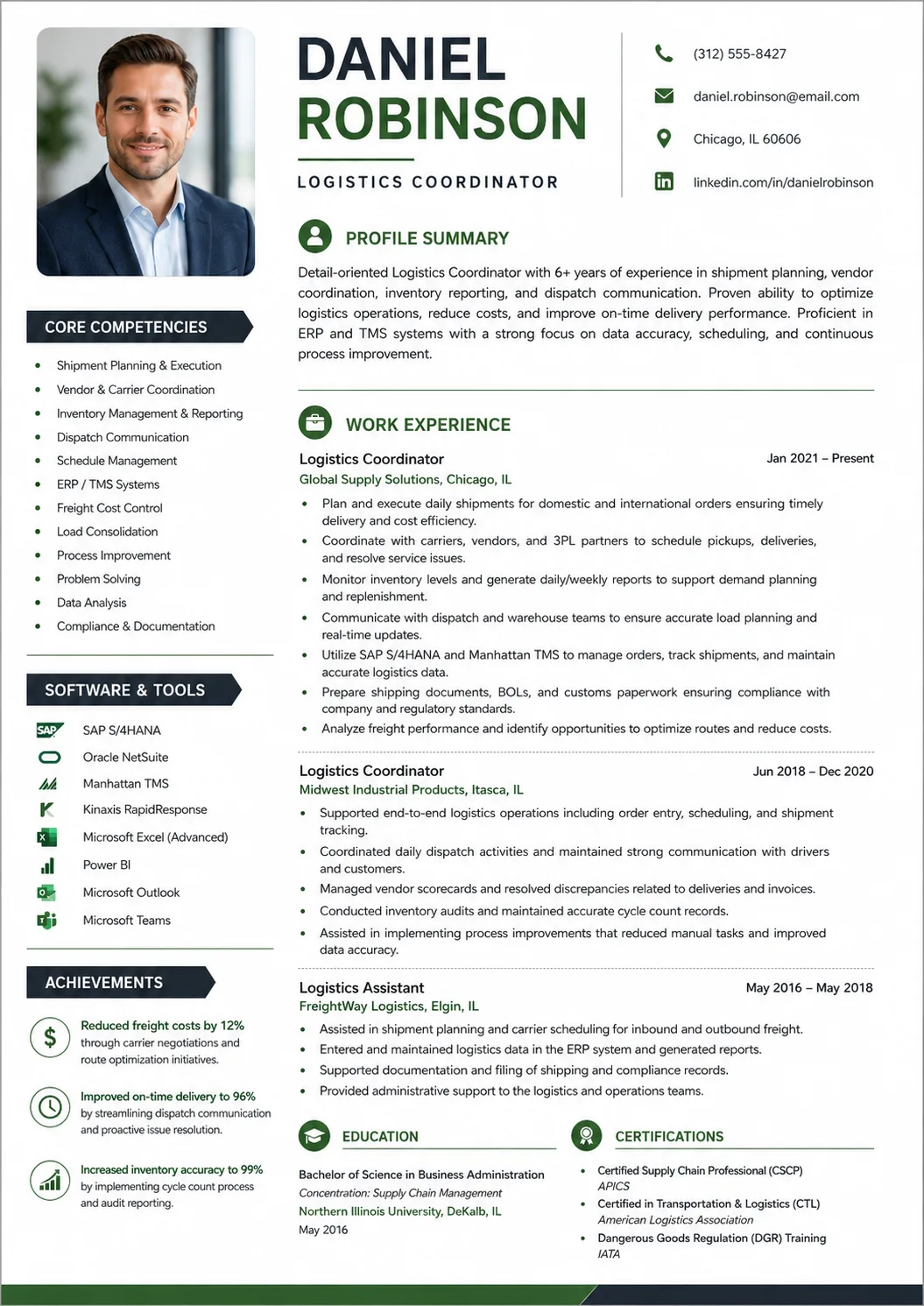 Logistics Coordinator resume example image