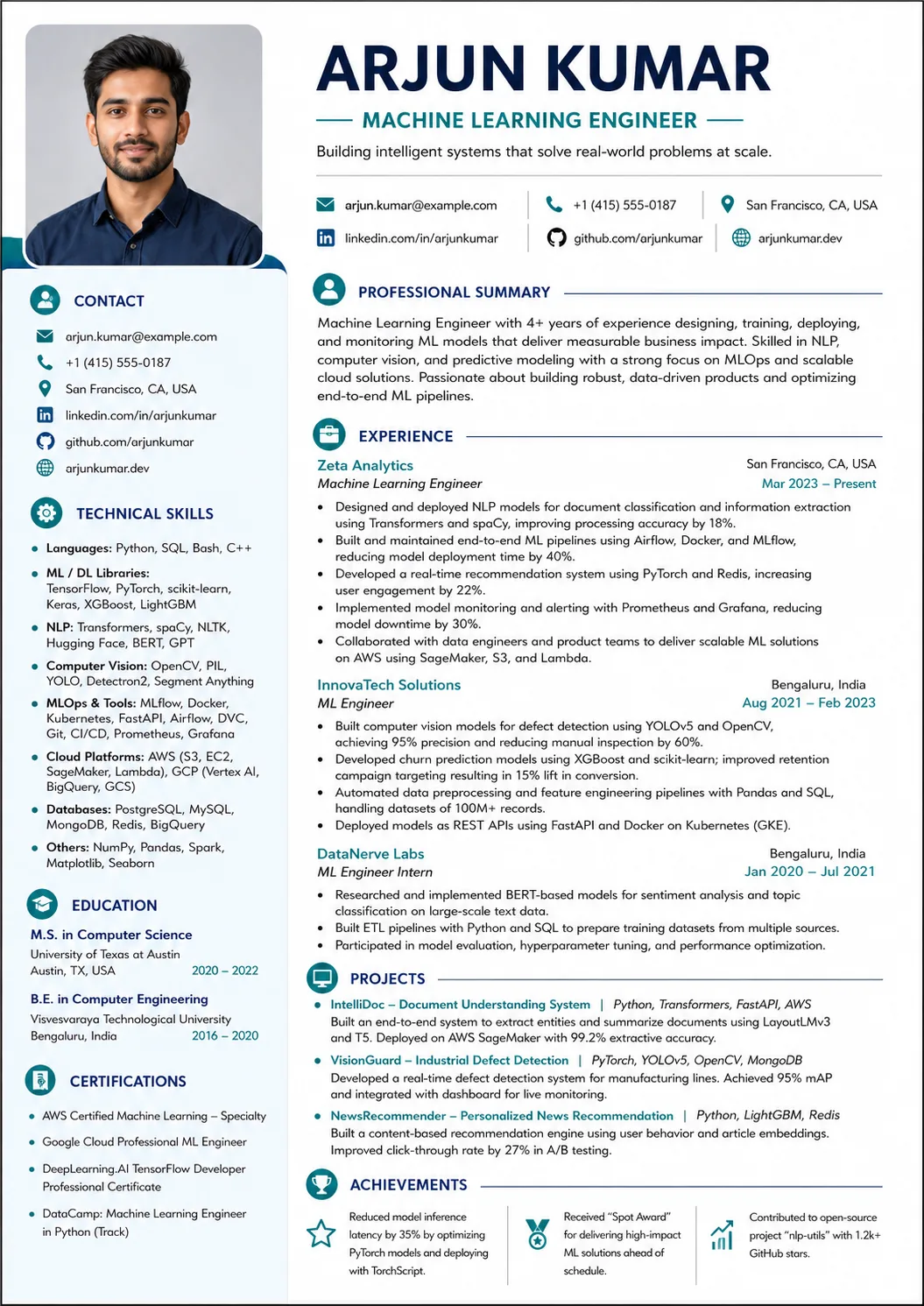 Machine Learning Engineer resume example image
