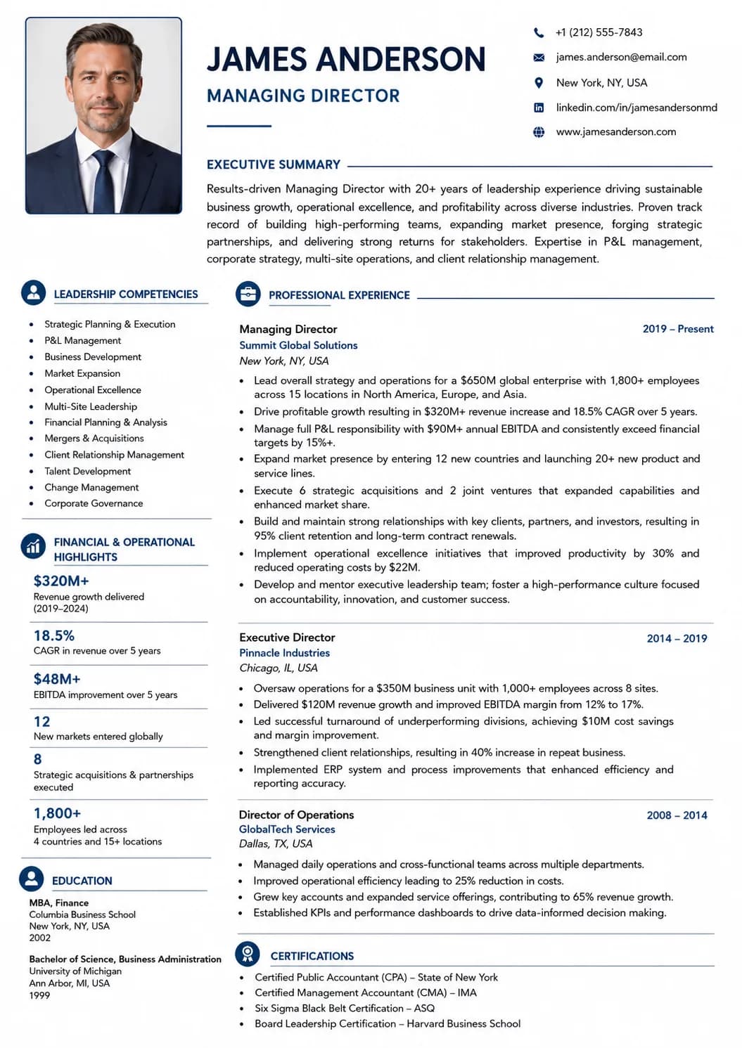 Managing Director resume example image