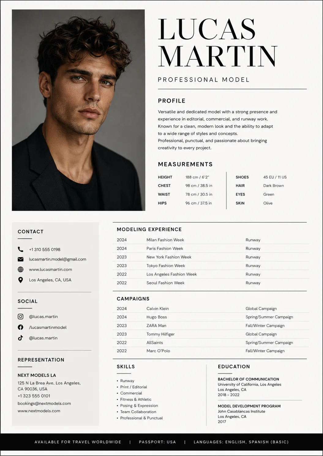 Modeling resume example image
