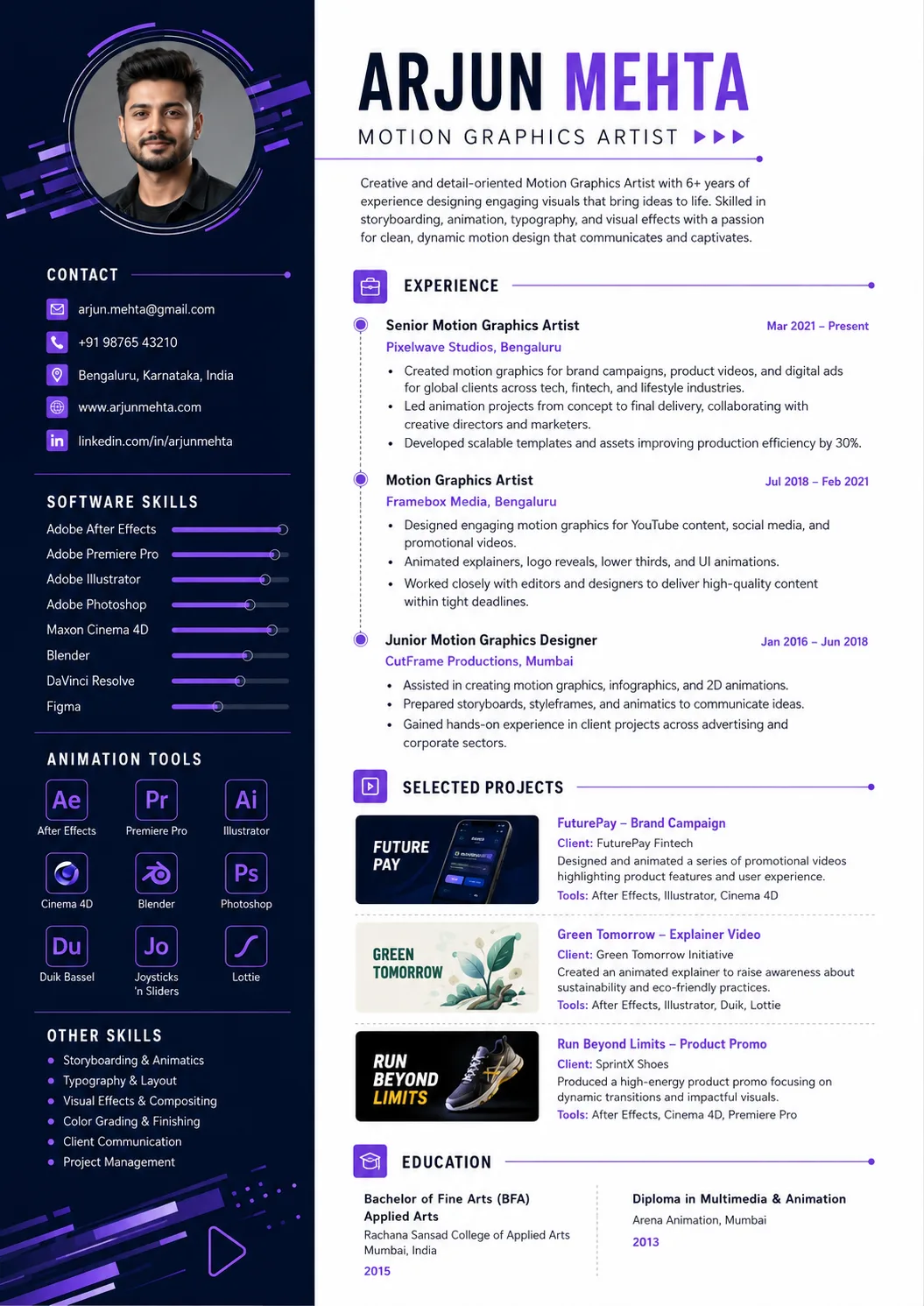 Motion Graphics Artist resume example image