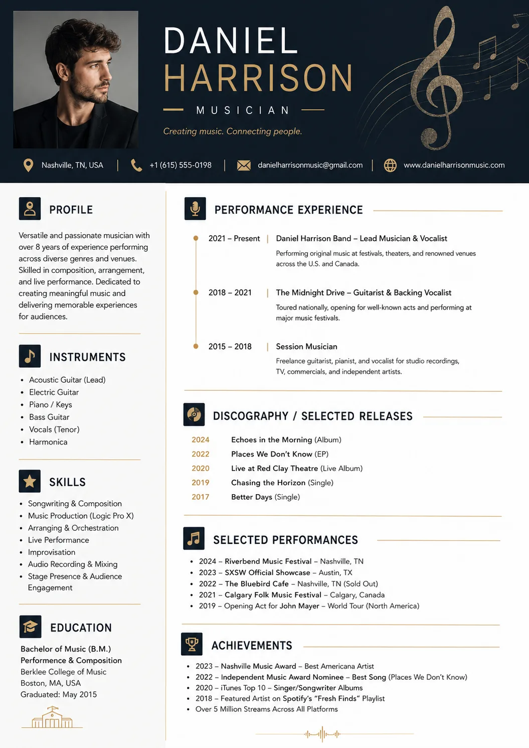 Musician resume example image