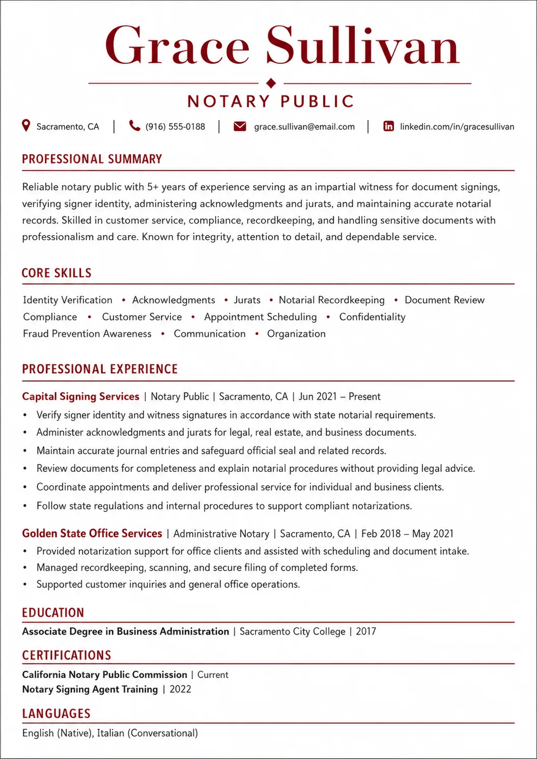 Notary resume example image