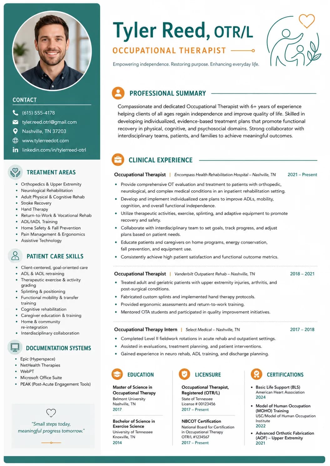 Occupational Therapist resume example image