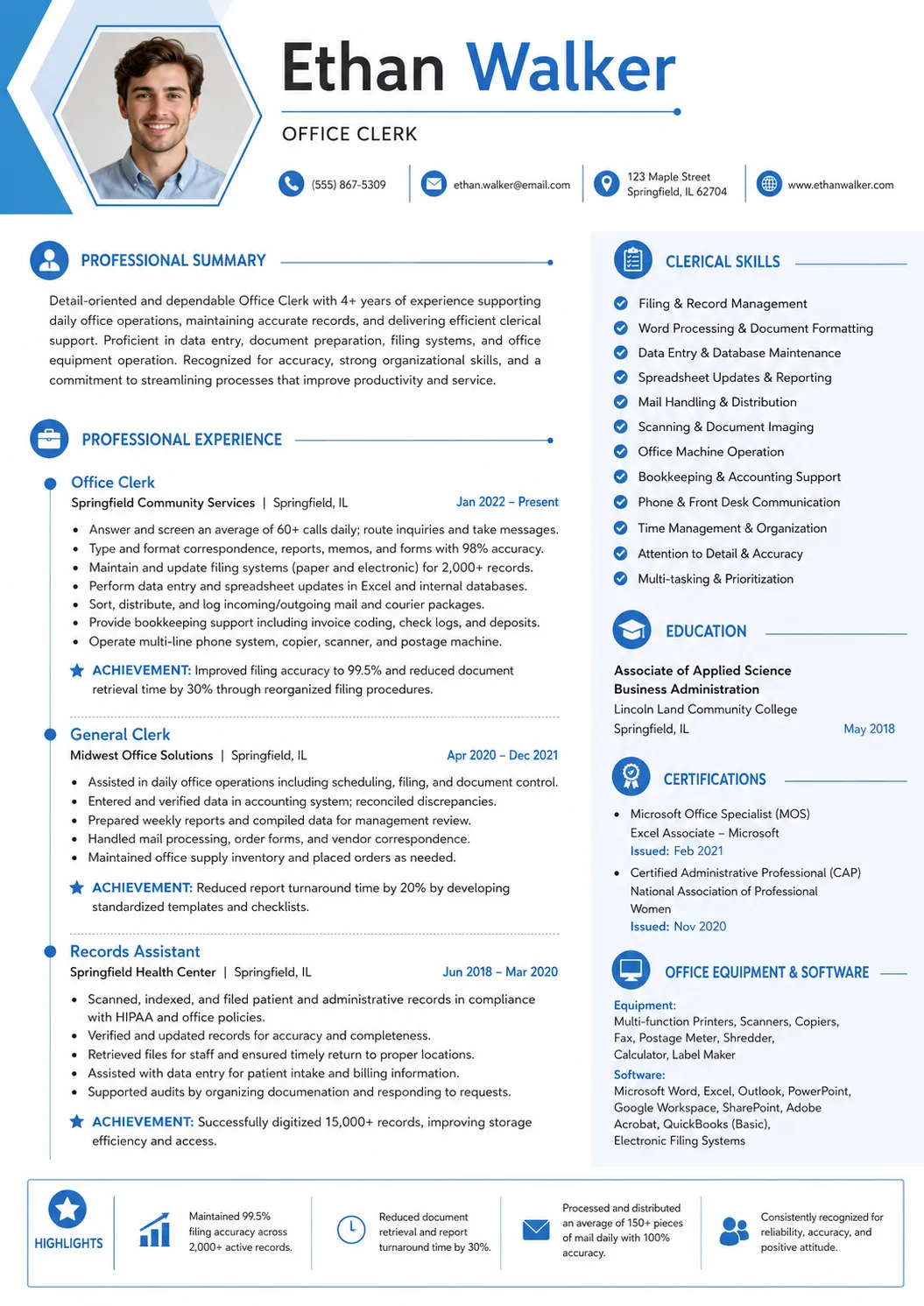 Office Clerk resume example image