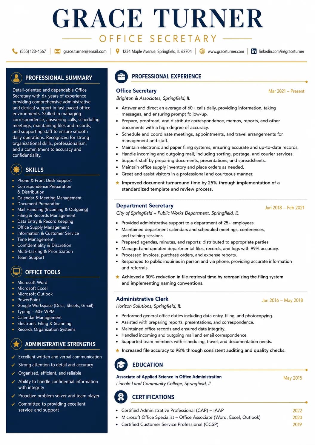 Office Secretary resume example image