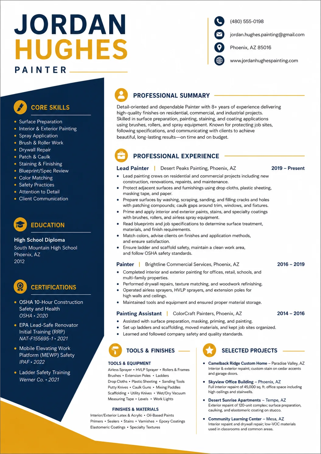 Painter resume example image