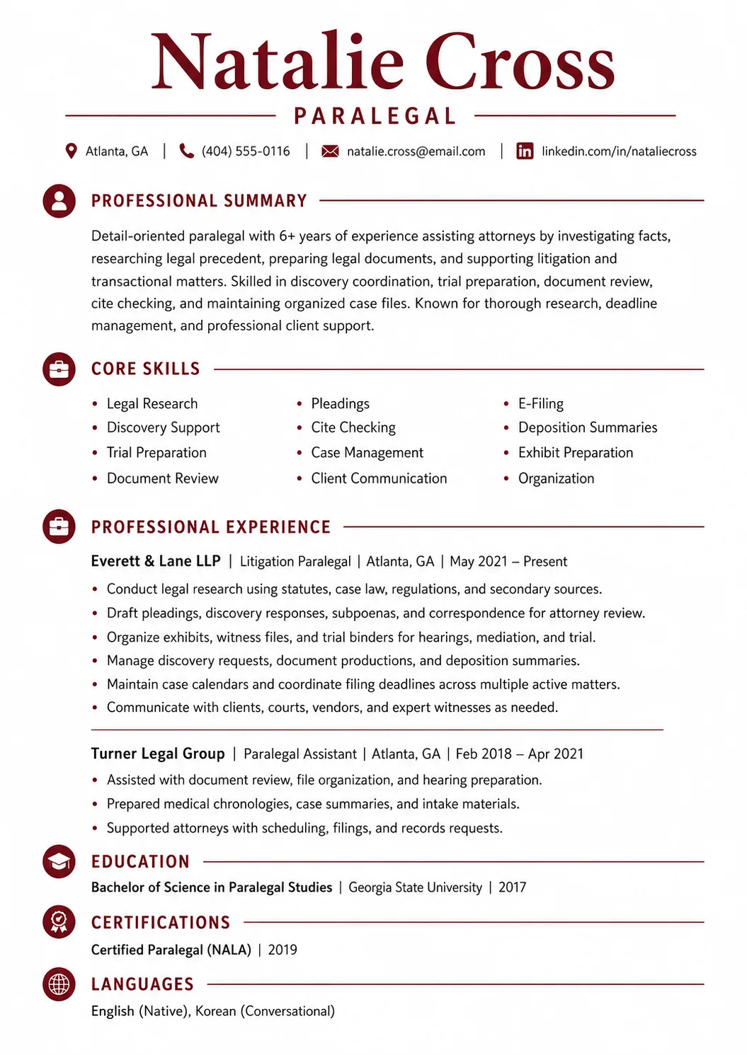 Paralegal resume example preview