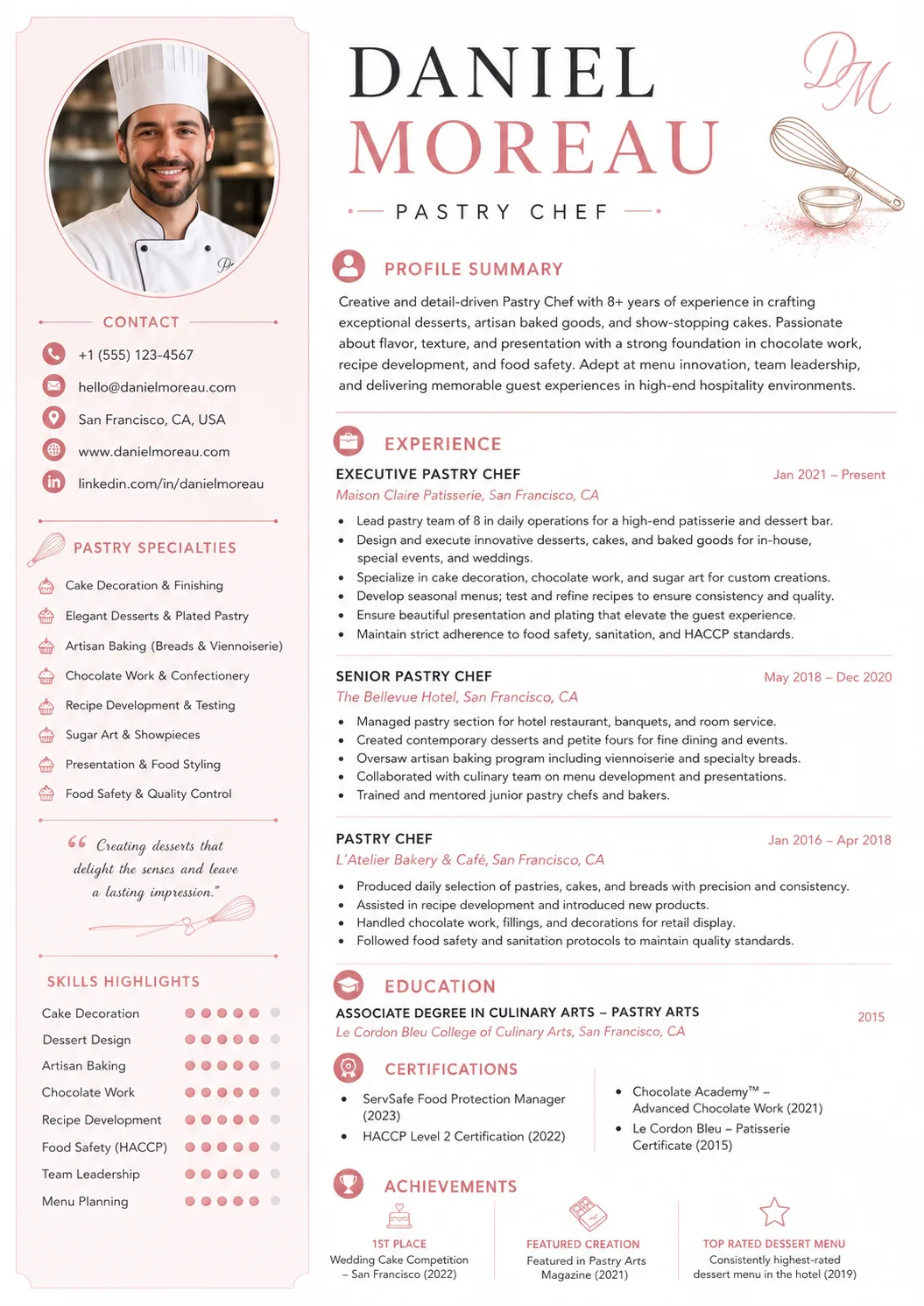 Pastry Chef resume example image