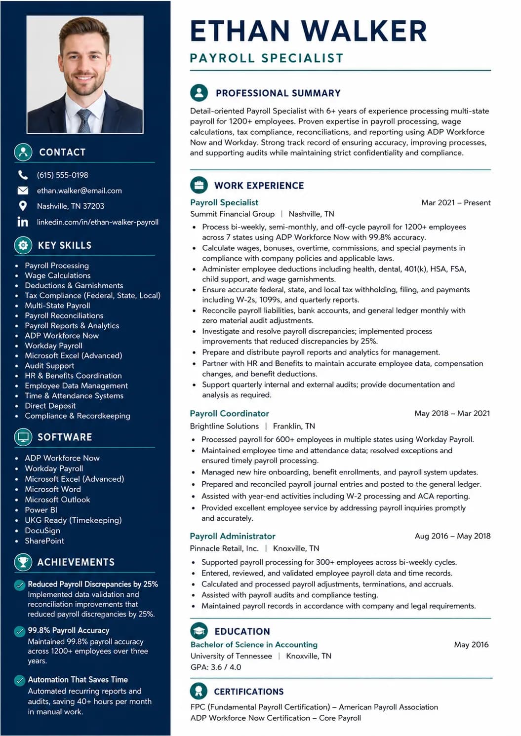 Payroll Specialist resume example image