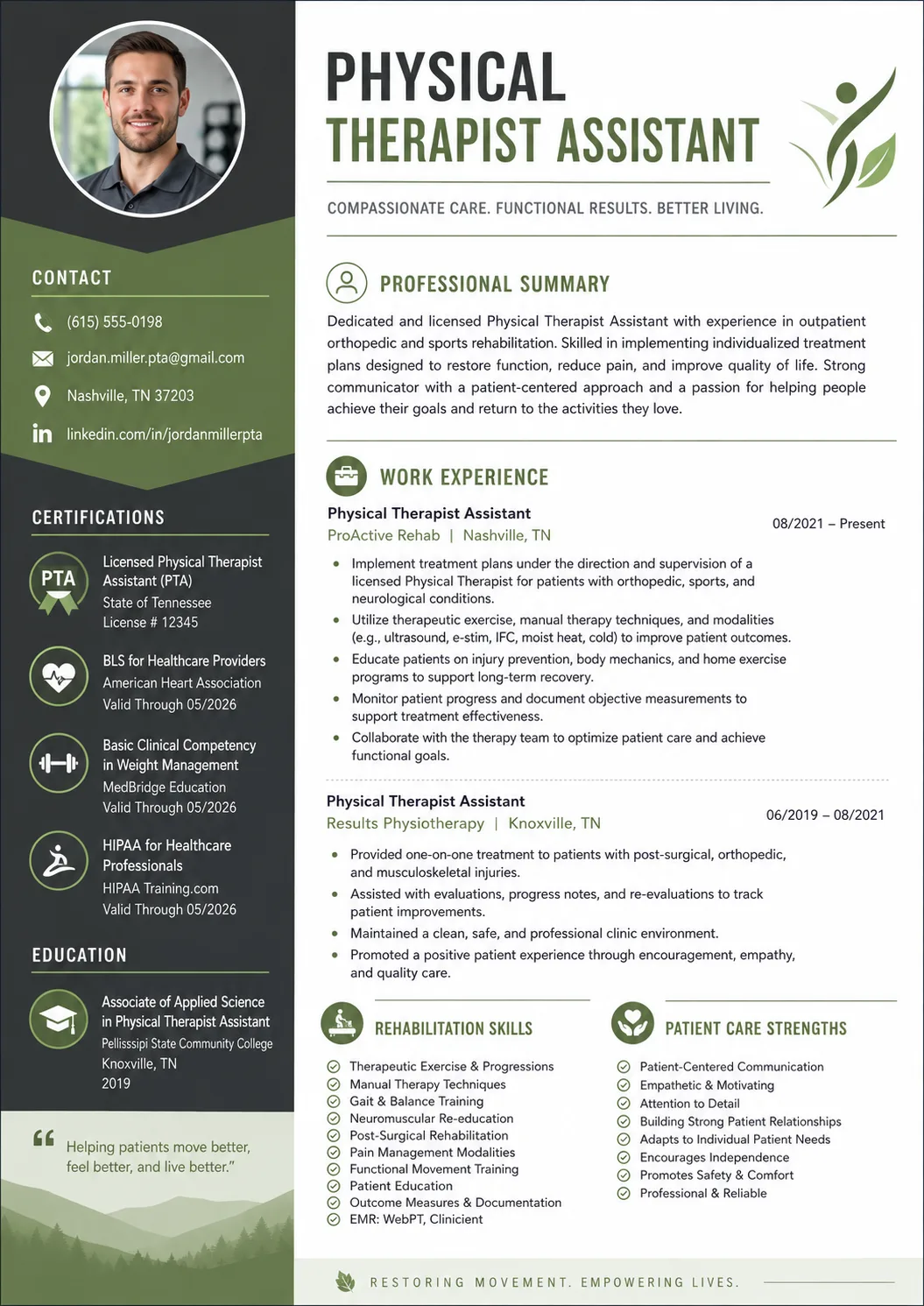 Physical Therapist Assistant resume example image