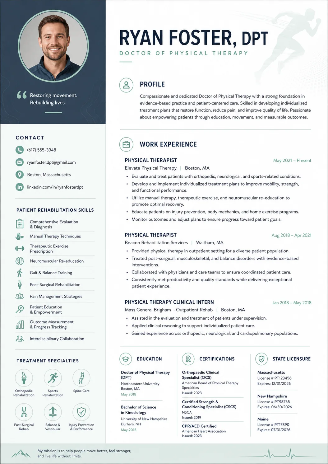 Physical Therapist resume example image
