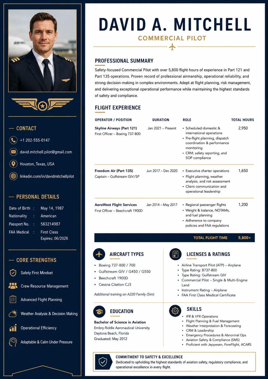 Pilot resume example image