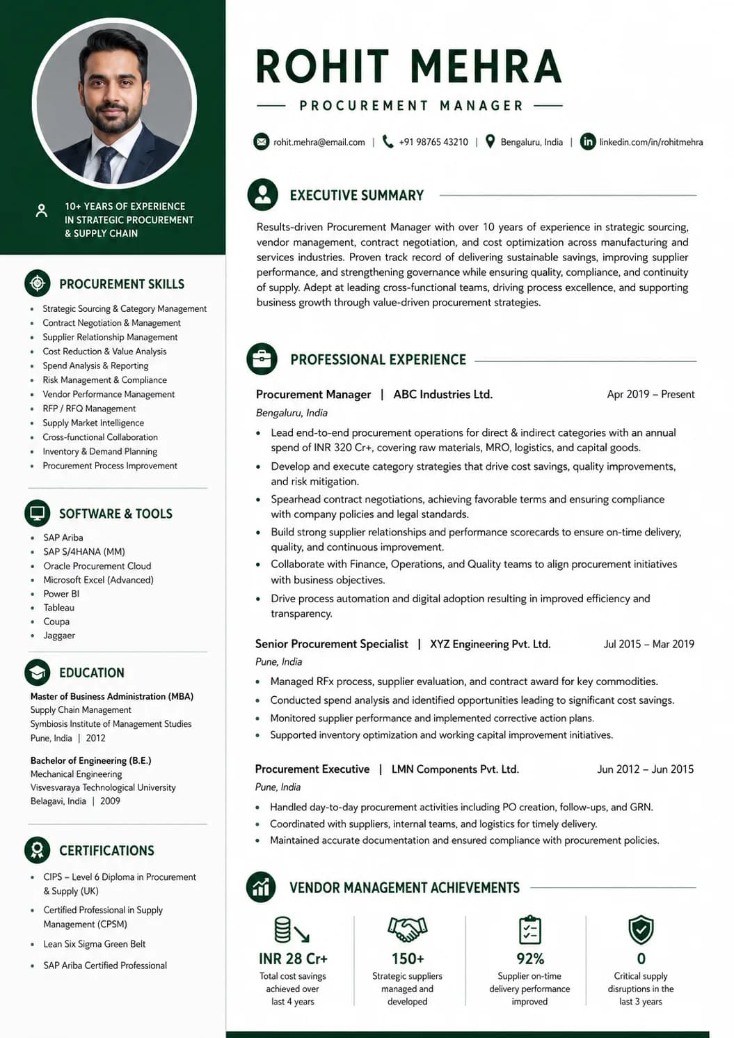 Procurement Manager resume example image