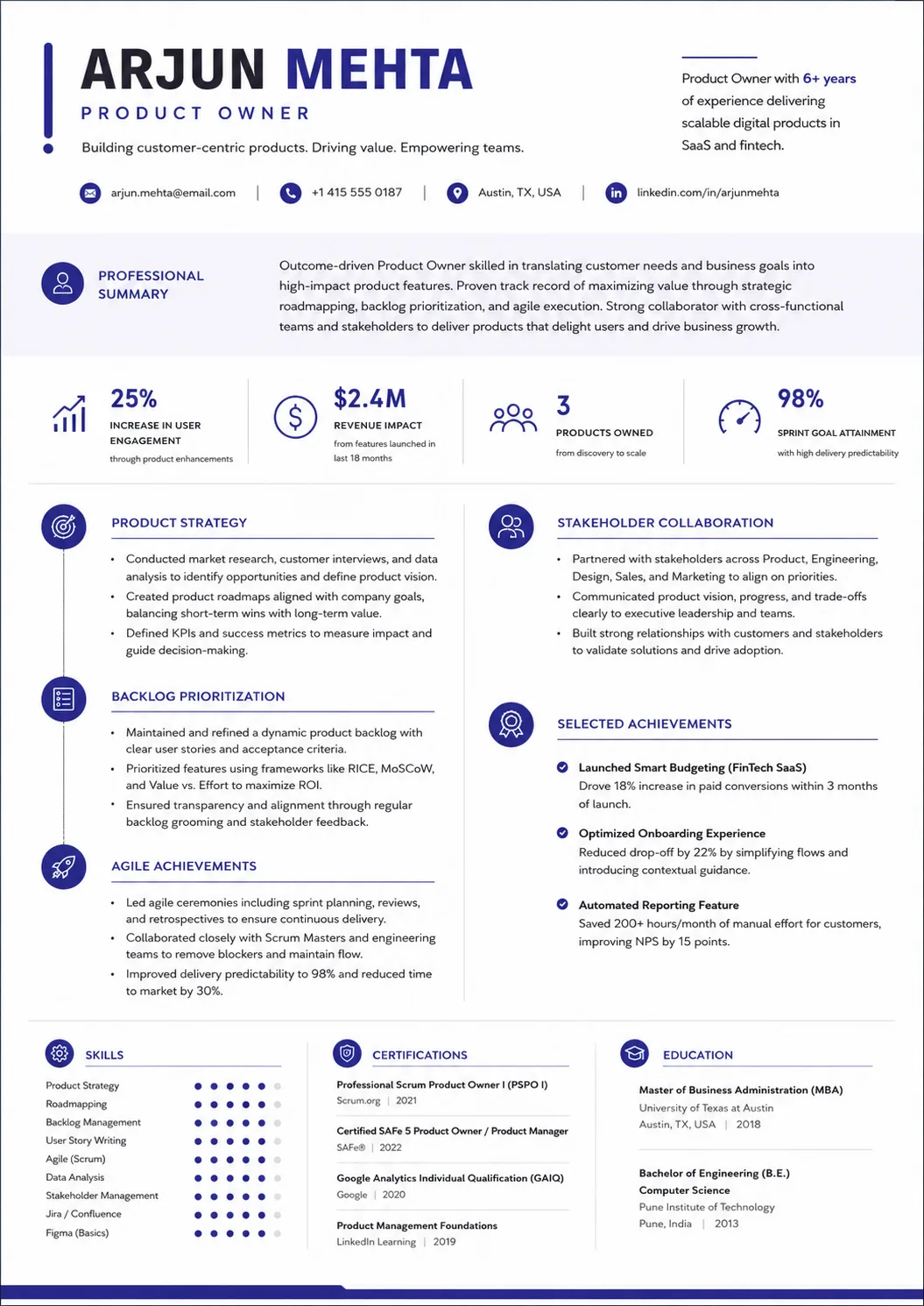 Product Owner resume example image