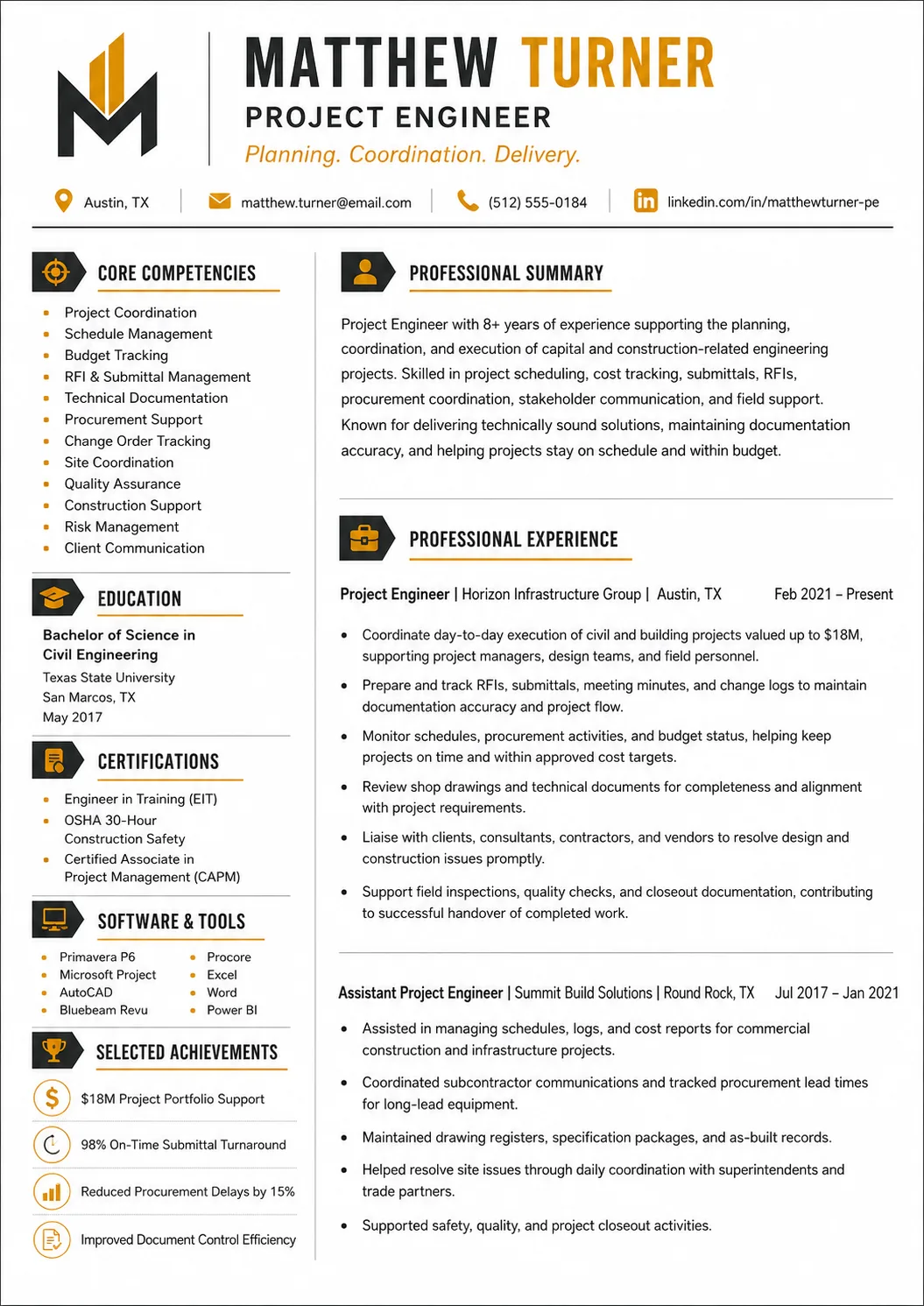 Project Engineer resume example image