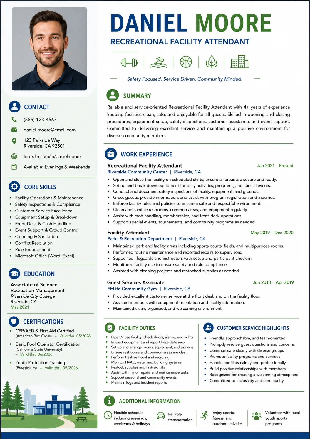 Recreational Facility Attendant resume example image