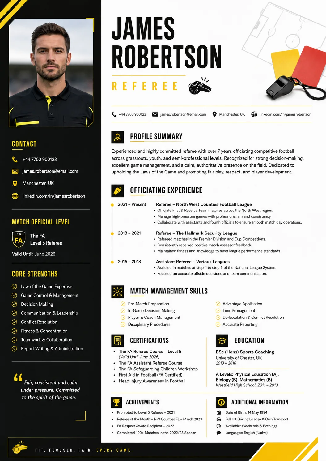 Referee resume example image
