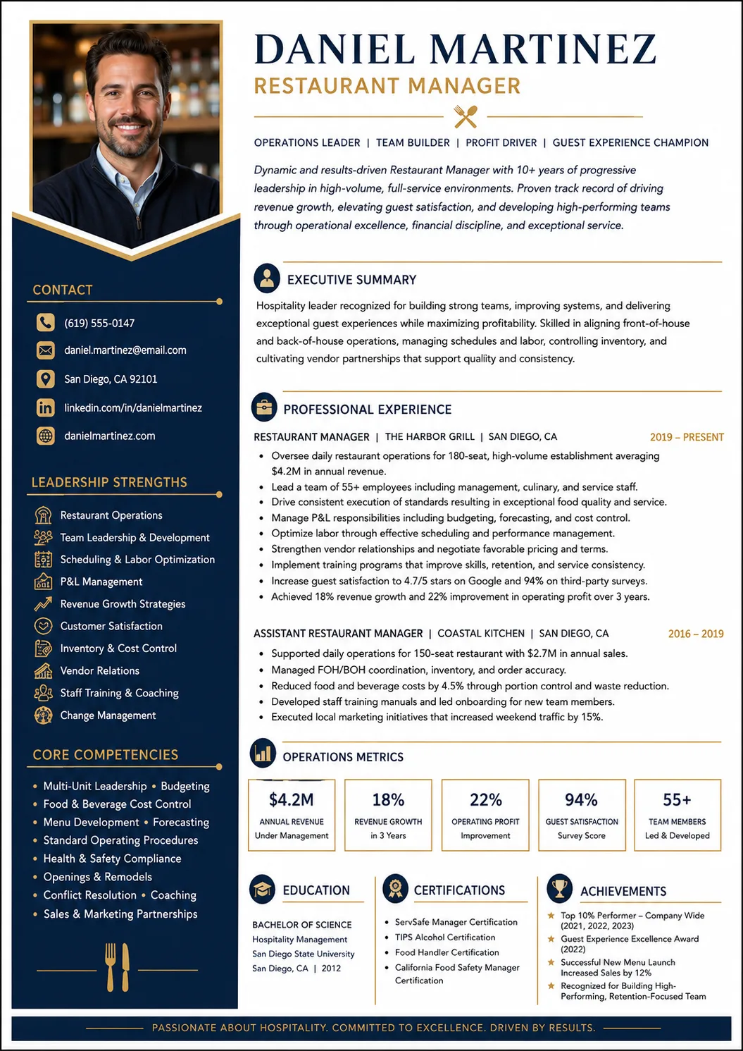 Restaurant Manager resume example image