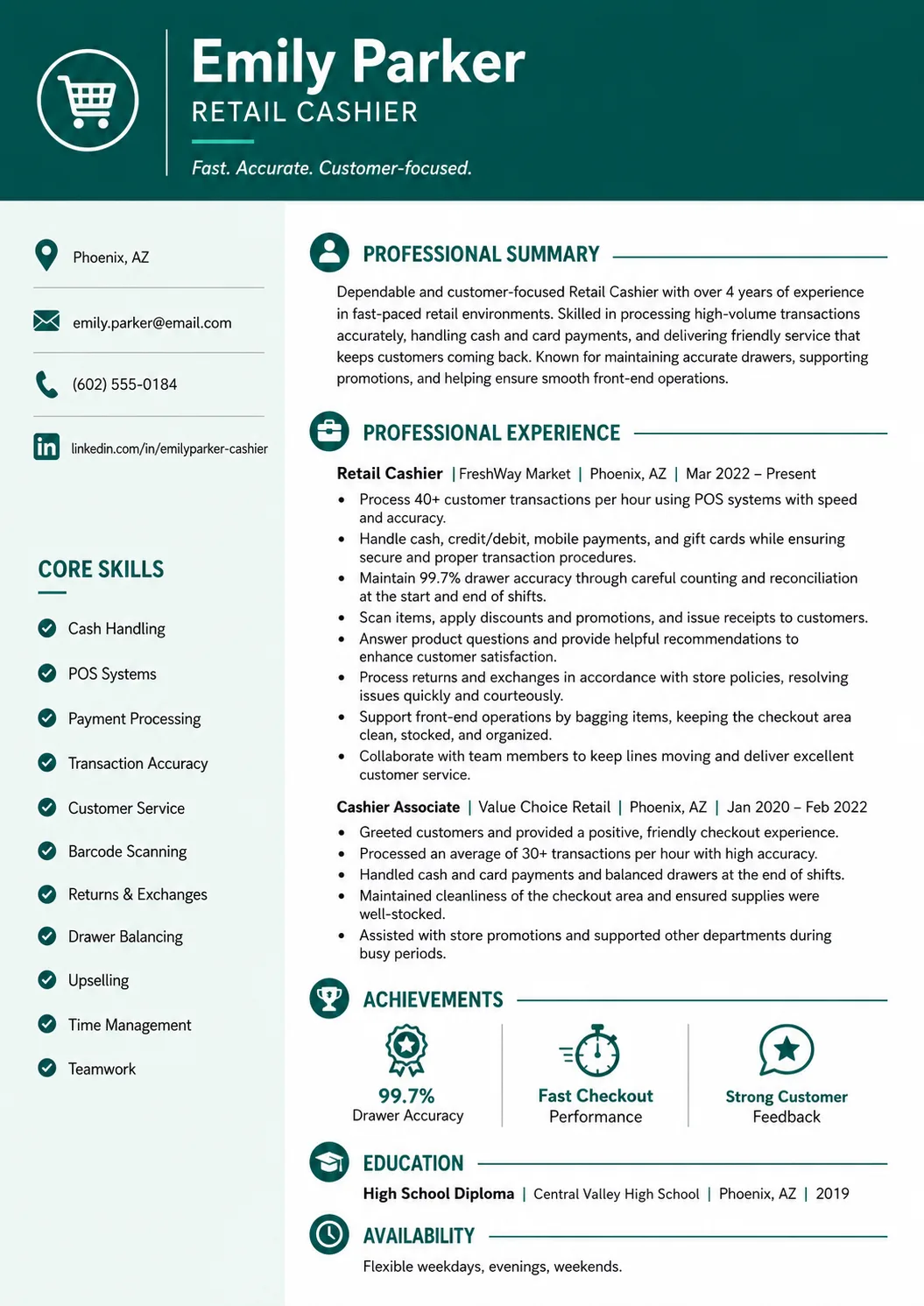 Retail Cashier resume example image