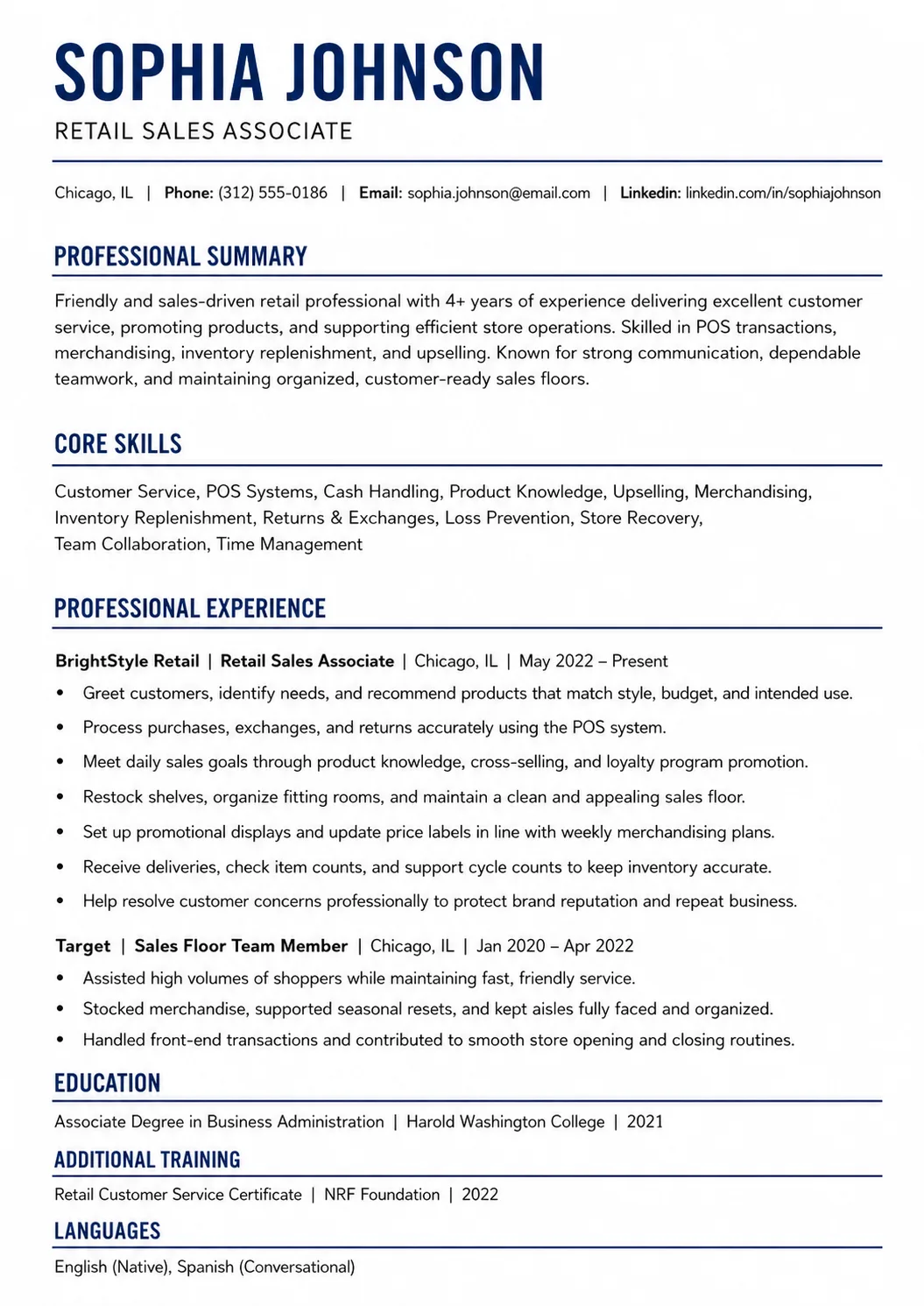 Retail resume example image