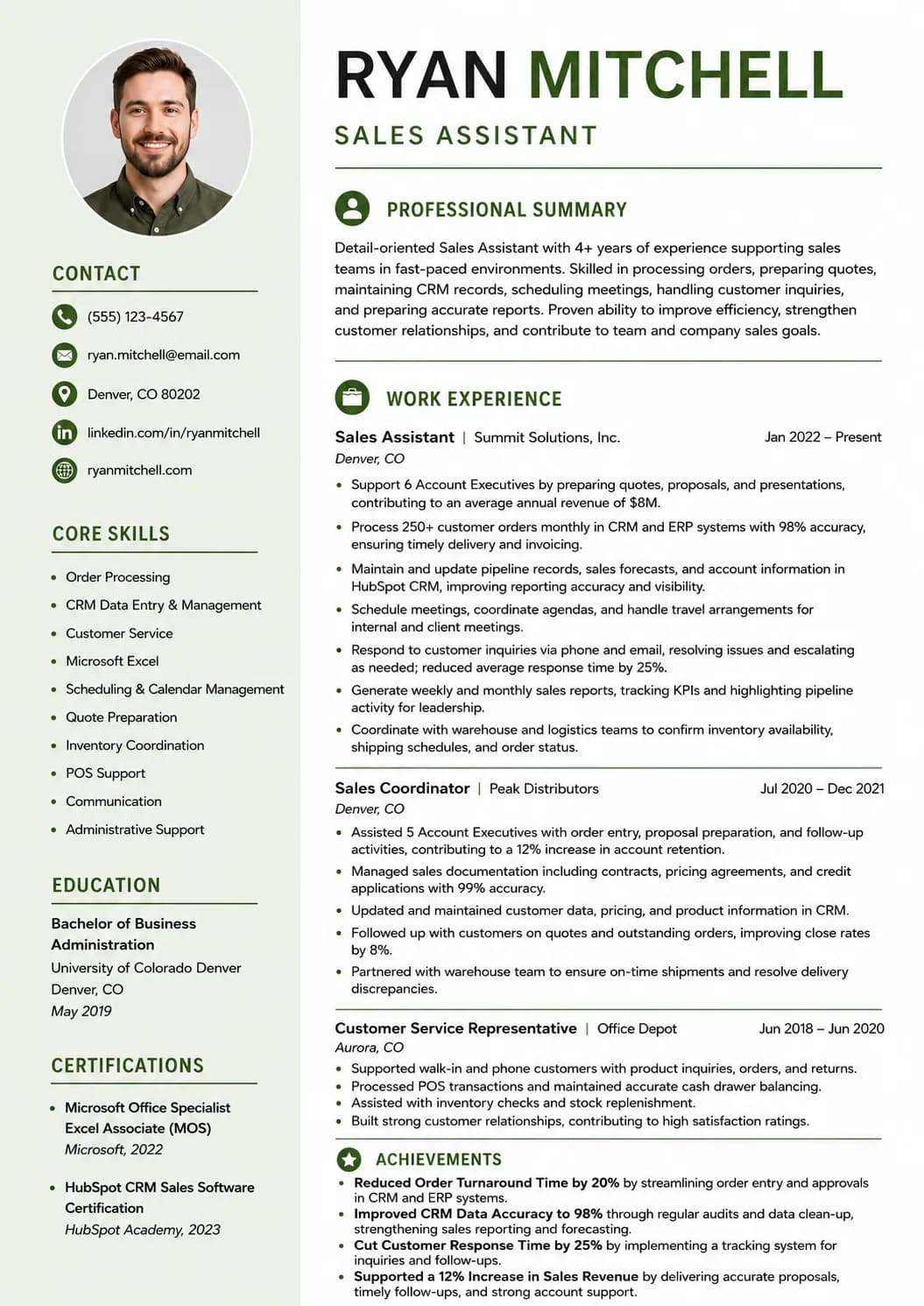 Sales Assistant resume example image