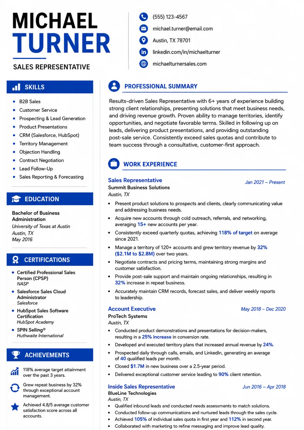 Sales Representative resume example image