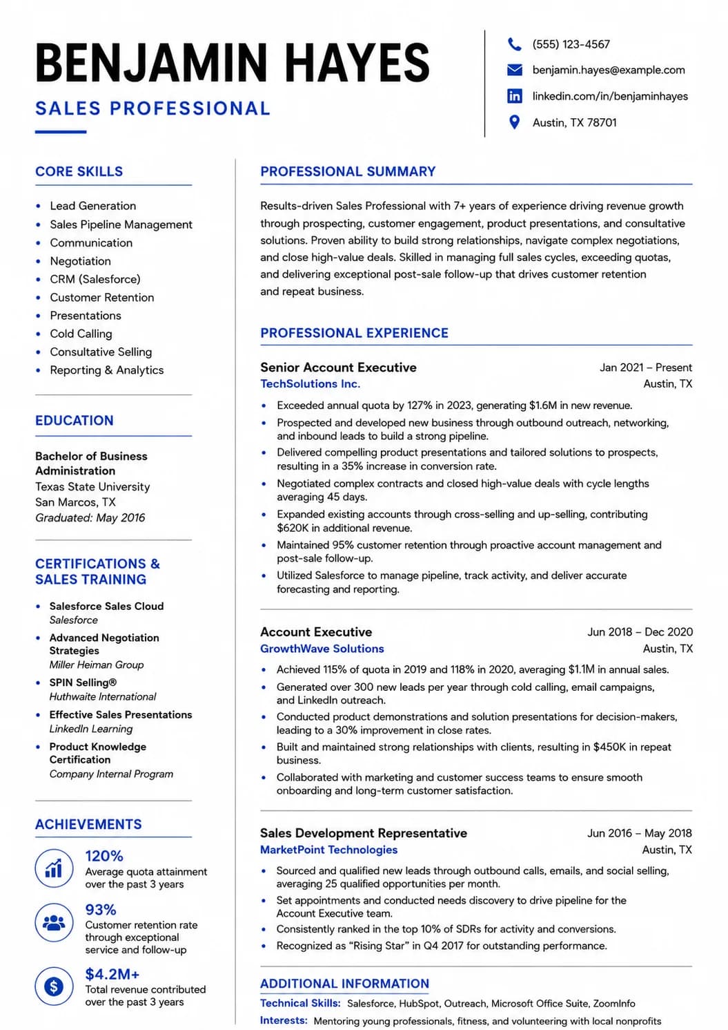Sales resume example image