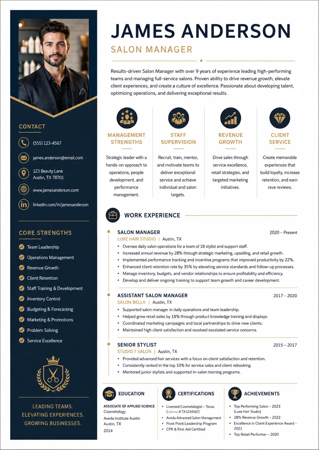 Salon Manager resume example image