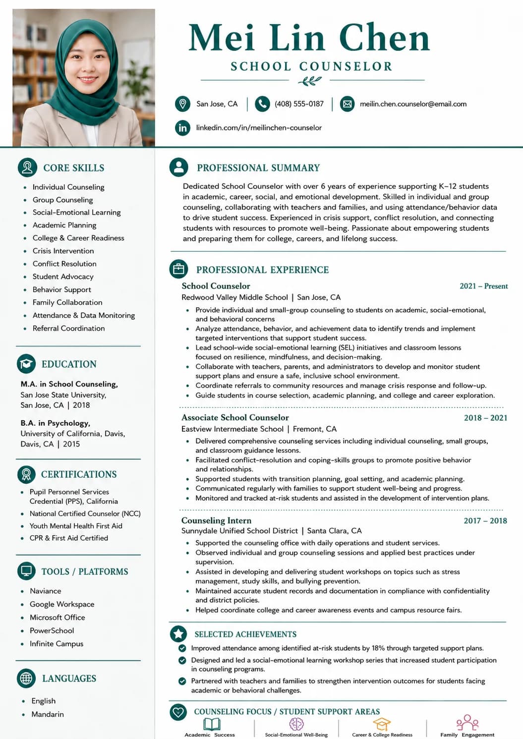 School Counselor resume example image