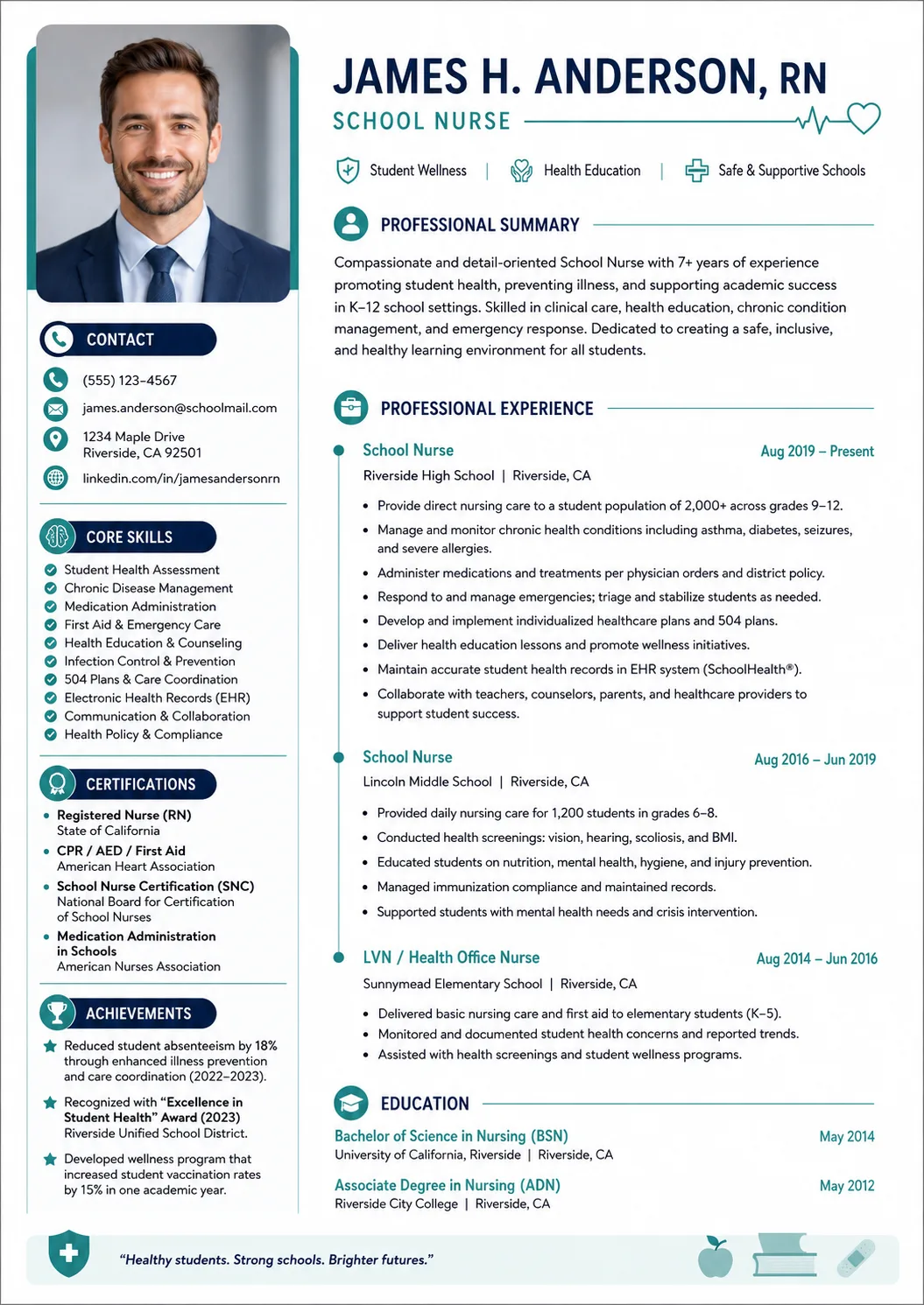 School Nurse resume example image