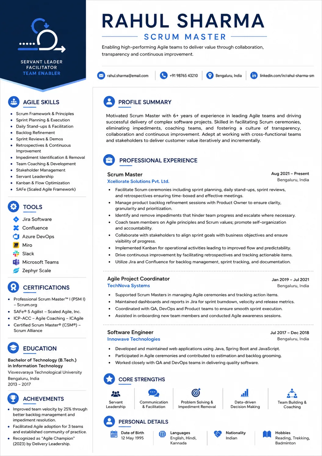 Scrum Master resume example image