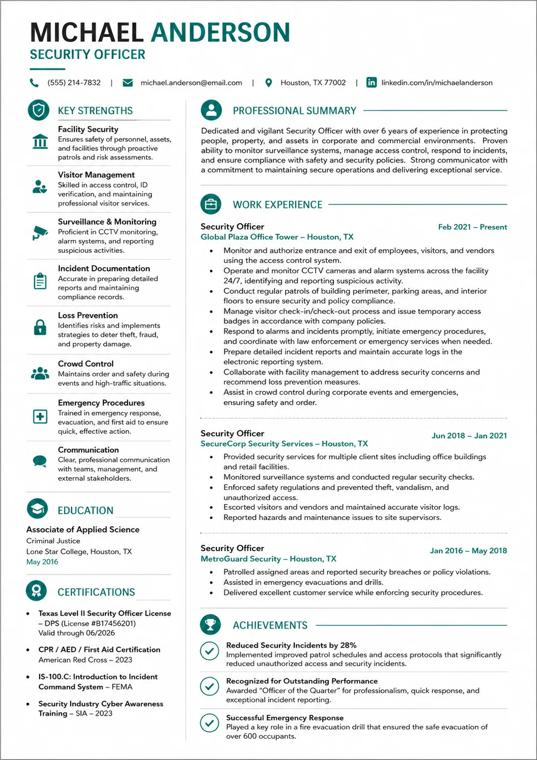 Security Officer resume example image