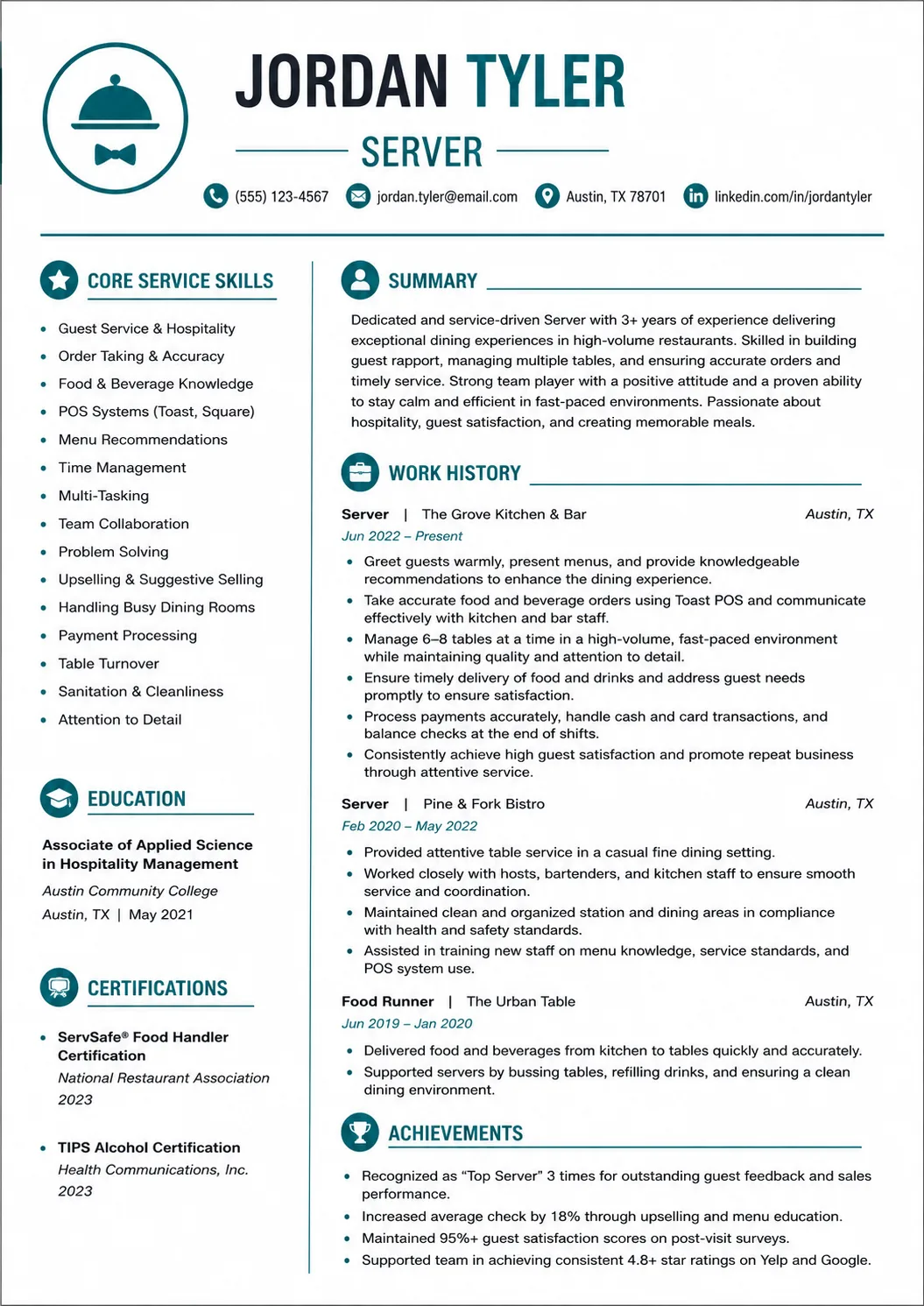 Server resume example image