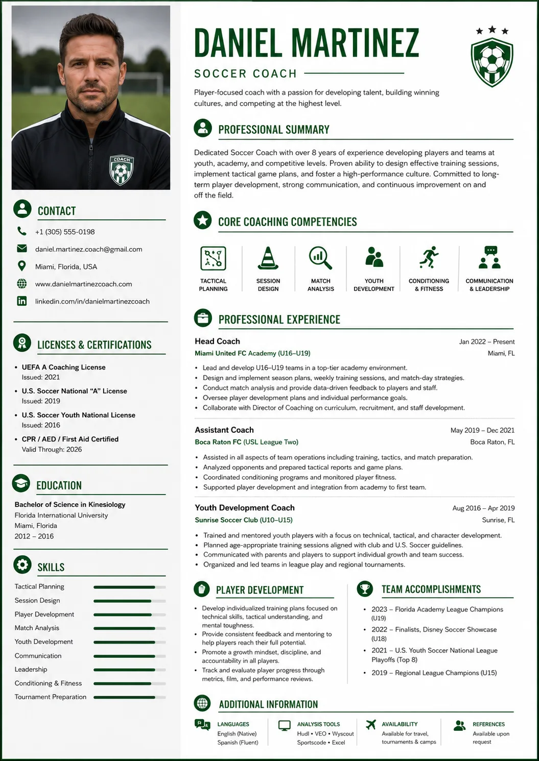 Soccer Coach resume example image